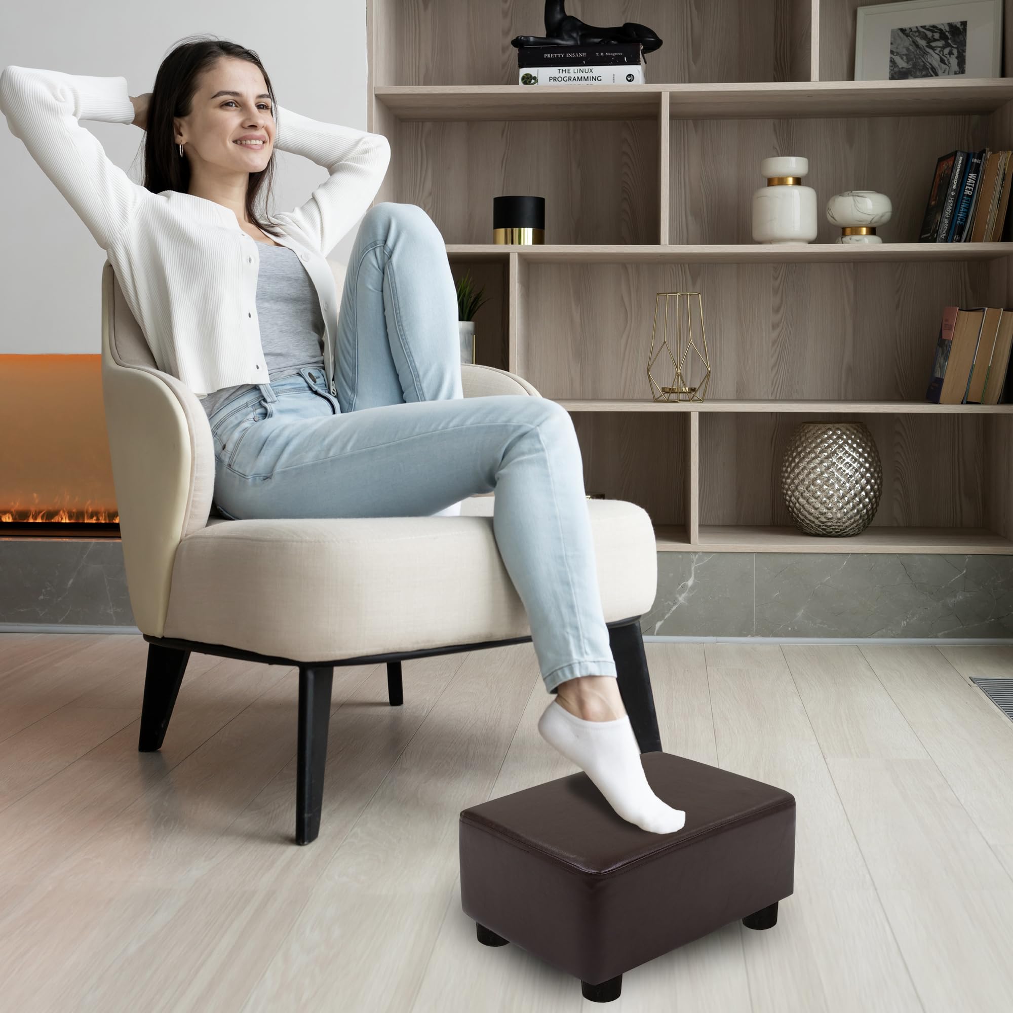 CAROLMADE Small Foot Stool Ottoman Footstool with Legs Under Desk Footrest for Living Room Bedroom and Office, Black