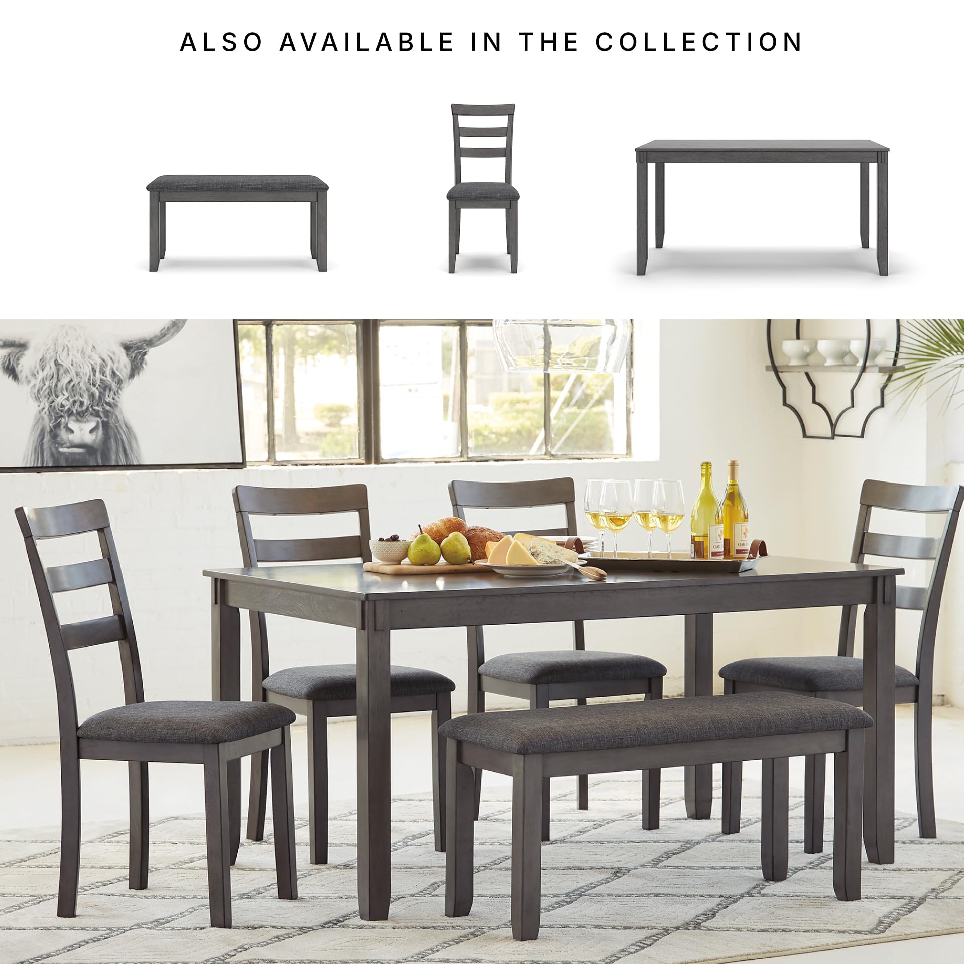Signature Design by Ashley Bennox 6 Piece Dining Set with Upholstered Bench, Table & 4 Upholstered Chairs, Seats 6, Wood, Brown