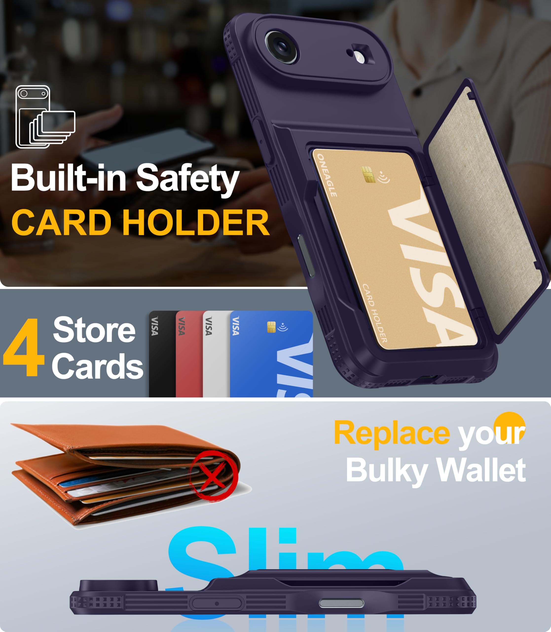 Oneagle Wallet for iPhone 16 Pro Max Case with Card Holder (4-5 Cards) [RFID Blocking] [Privacy Screen Protector] Full Camera Protection & Kickstand, 15FT Shockproof Phone Case for iPhone 16 Pro Max