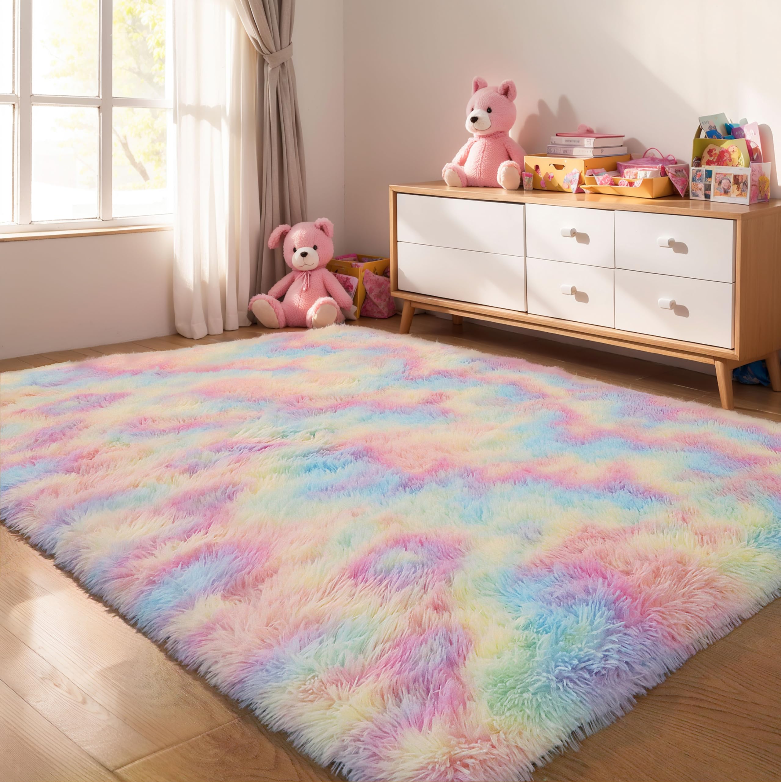 KICHOWUA Thick Area Rug Black Fluffy Shag 3x5 for Bedroom, Ultra Soft Thickened Plush Washable Carpet, Non-Slip Cozy Shaggy Fuzzy Rug for Living Room Nursery Dorm Playroom Kids Baby Room