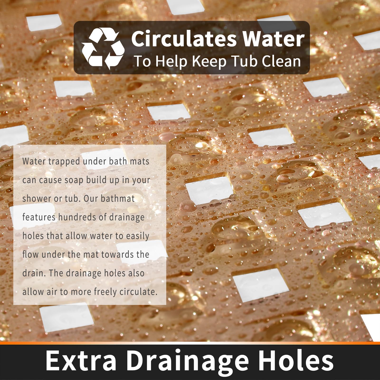 Yimobra Square Shower Mat Non Slip, Super Strong Suction Cups, 21"X21" Bath Tub Mat with Drain Holes, Machine Washable Fast Draining Bath Mats, Bathroom Essentials,Black