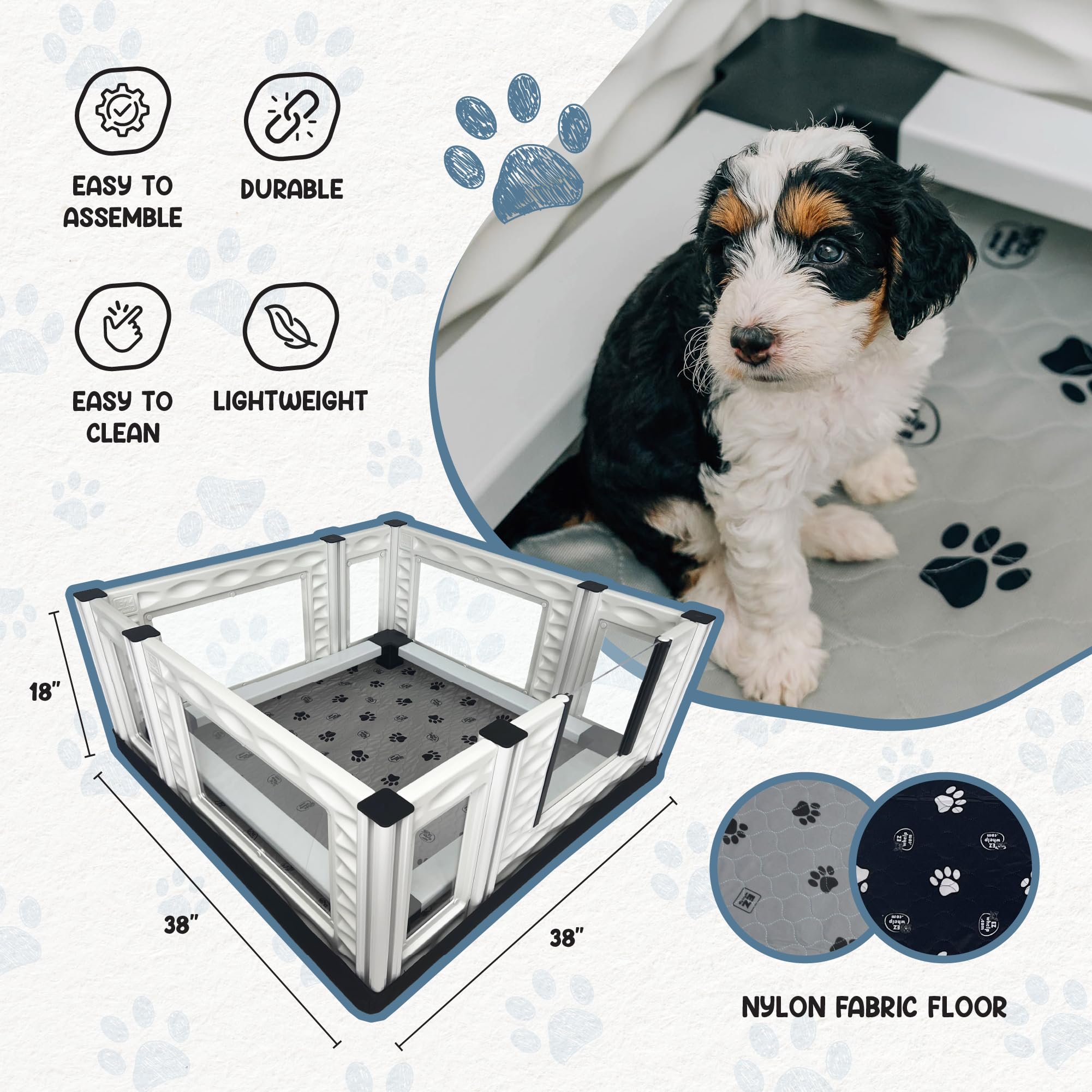 EZwhelp EZclassic Windowed 48"x48"x18" Whelping Box with Rails and Windowed Walls, Padded Dog Whelping Box, Black Pad