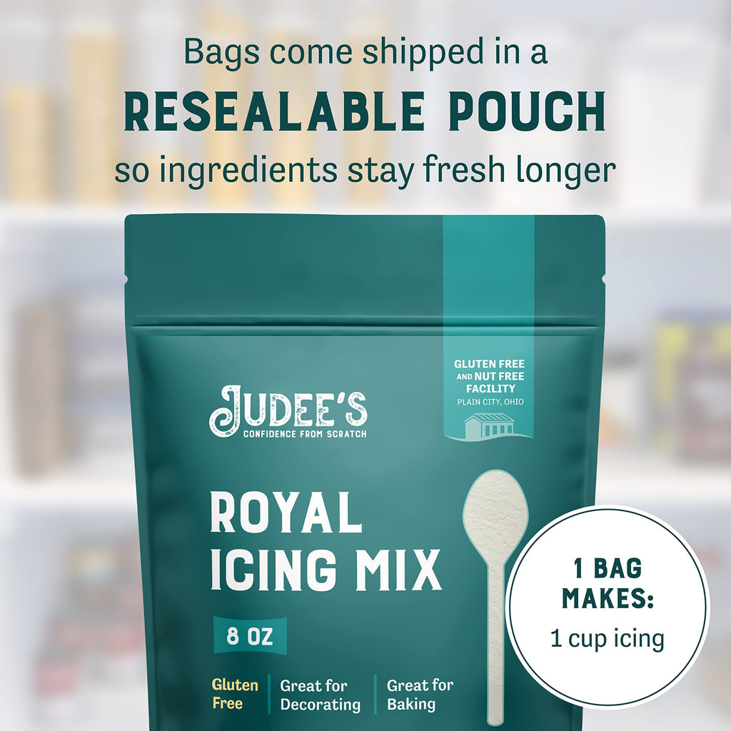 Judee's Gluten Free Royal Icing Mix - Easy Mixing with Meringue Powder - For Sugar Cookie Decorating & Cookie Icing - Gluten Free Meringue Powder & Nut Free Baking Mix - 8 Oz