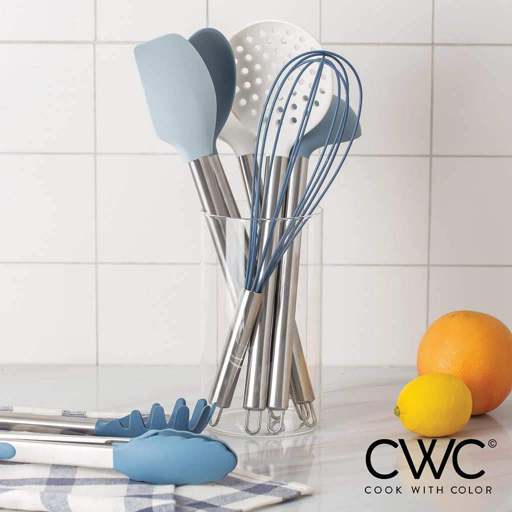 COOK WITH COLOR Silicone Cooking Utensils, Kitchen Utensil Set, Easy to Clean Silicone Kitchen Utensils, Cooking Utensils for Nonstick Cookware, Kitchen Gadgets Set with Holder, 10 Pieces