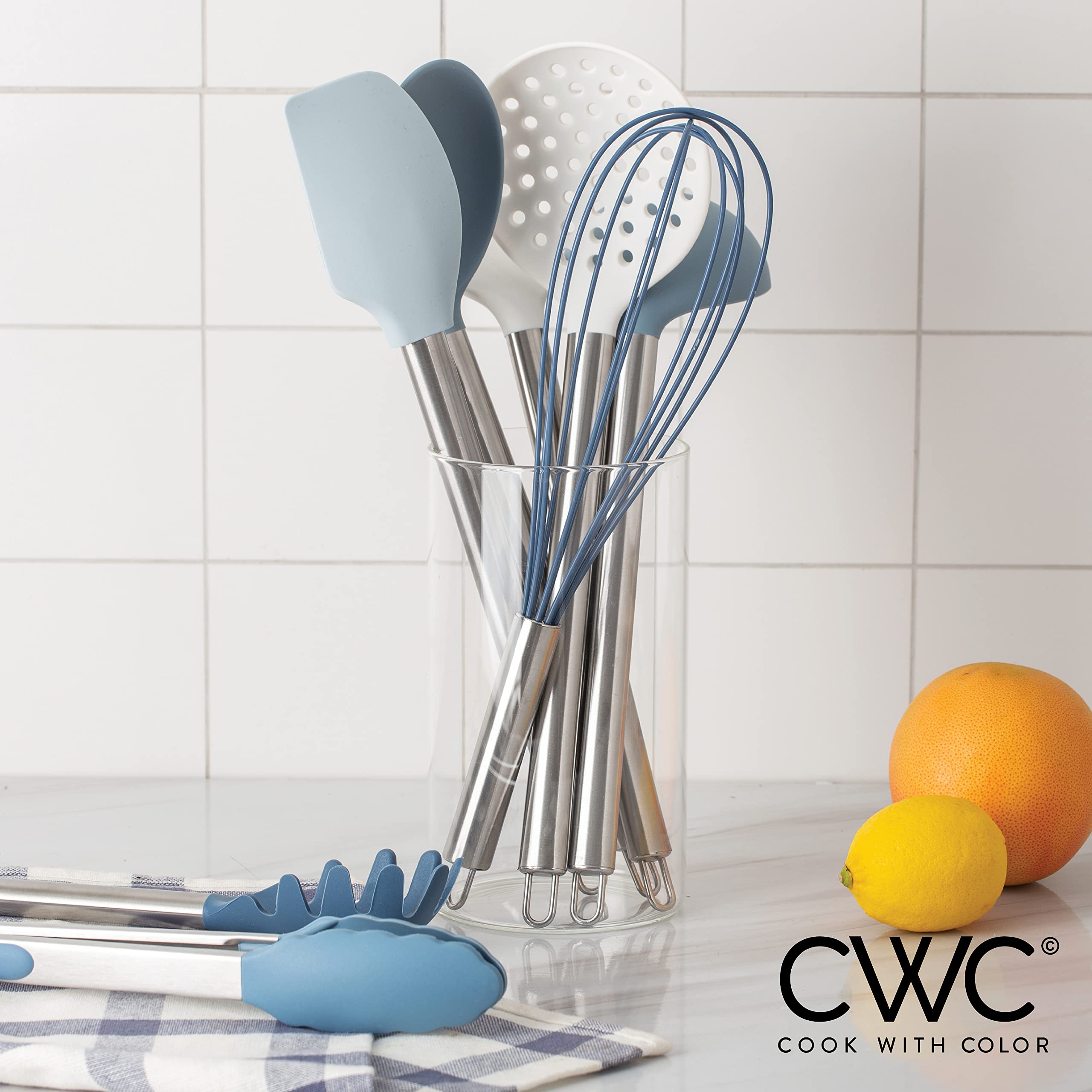 COOK WITH COLOR Silicone Cooking Utensils, Kitchen Utensil Set, Easy to Clean Silicone Kitchen Utensils, Cooking Utensils for Nonstick Cookware, Kitchen Gadgets Set with Holder, 10 Pieces