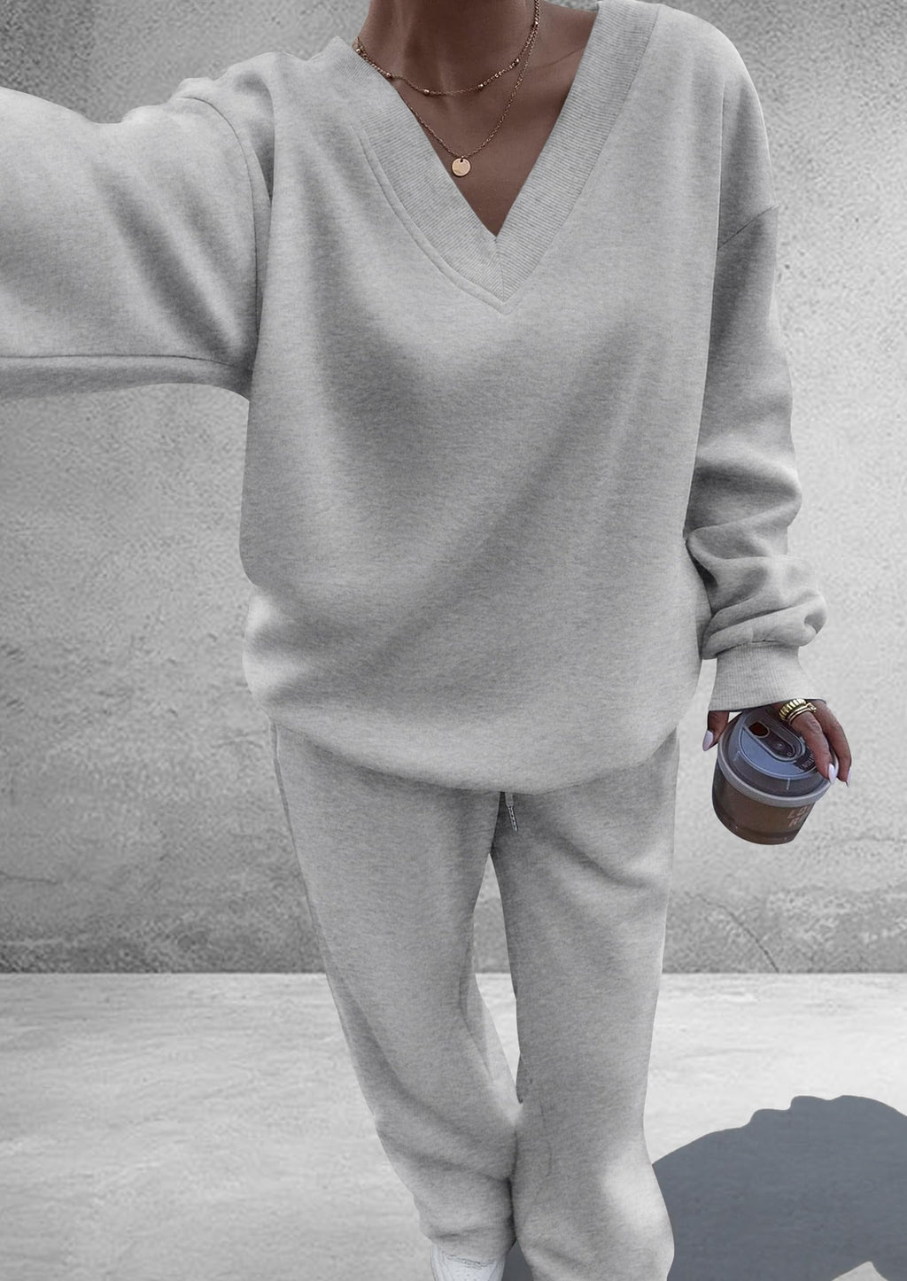 PRETTYGARDEN Casual Winter Two Piece Sets for Women 2026 V Neck Sweatshirt Loose Wide Leg Pants Tracksuit Knit Fall Outfits