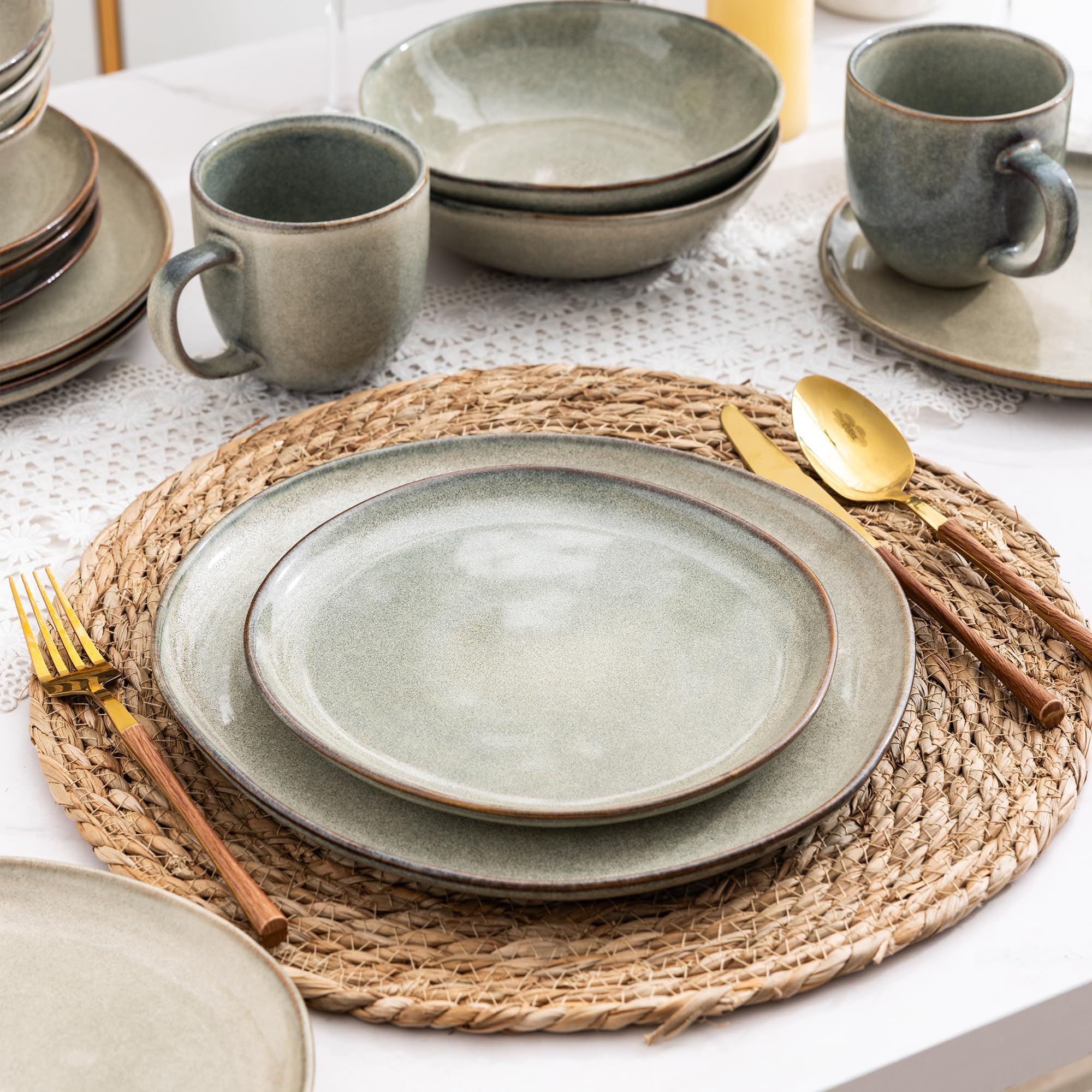 AmorArc 8.5" Ceramic Plates Set of 6 | Handmade Stoneware with Reactive Glaze for Dessert, Salad, Appetizer & Dinner | Microwave/Dishwasher Safe, Scratch Resistant