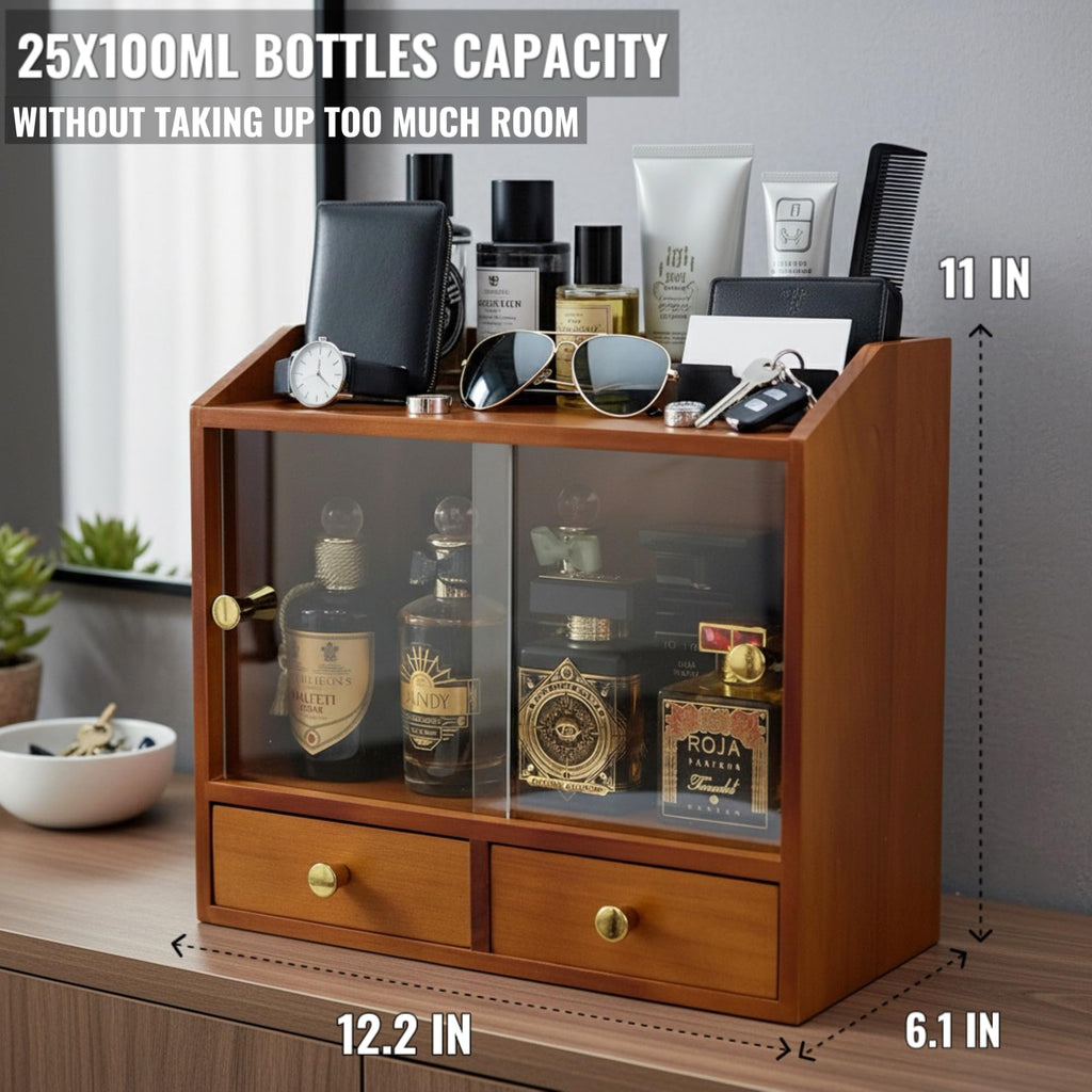 Wooden Cologne Organizer for Men 3 Tier | Black Perfume Holder Shelf for Dresser | High Grade Velvet Lining and Stylish Gift Box | Uncluttered Design Perfume Display Stand