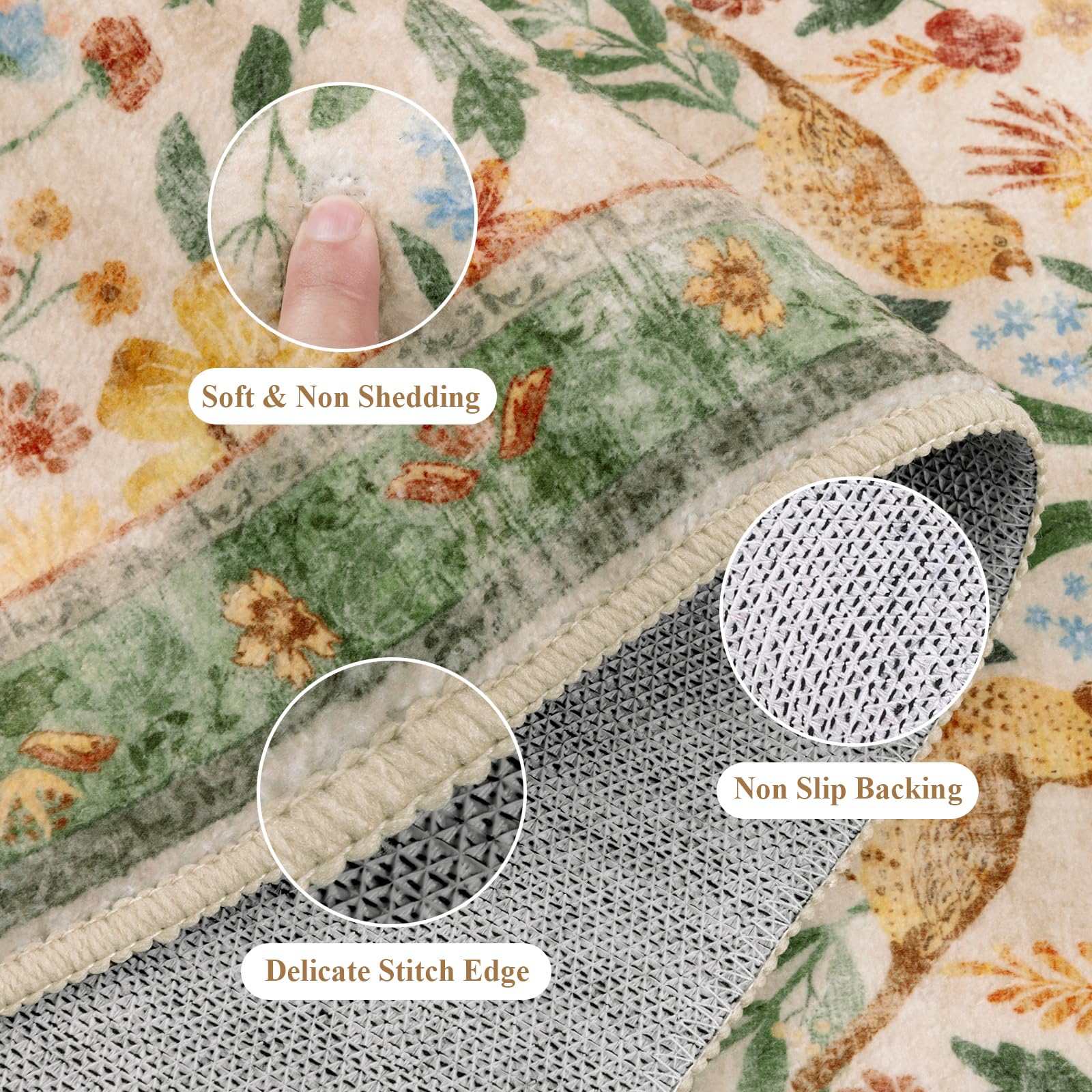 HEBE Boho Kitchen Rug Sets 3 Piece with Runner Non Slip Kitchen Rugs and Mats Washable Kitchen Mats for Floor Thick Kitchen Floor Mat Carpet Runner Rugs for Hallway Laundry Holiday Decor