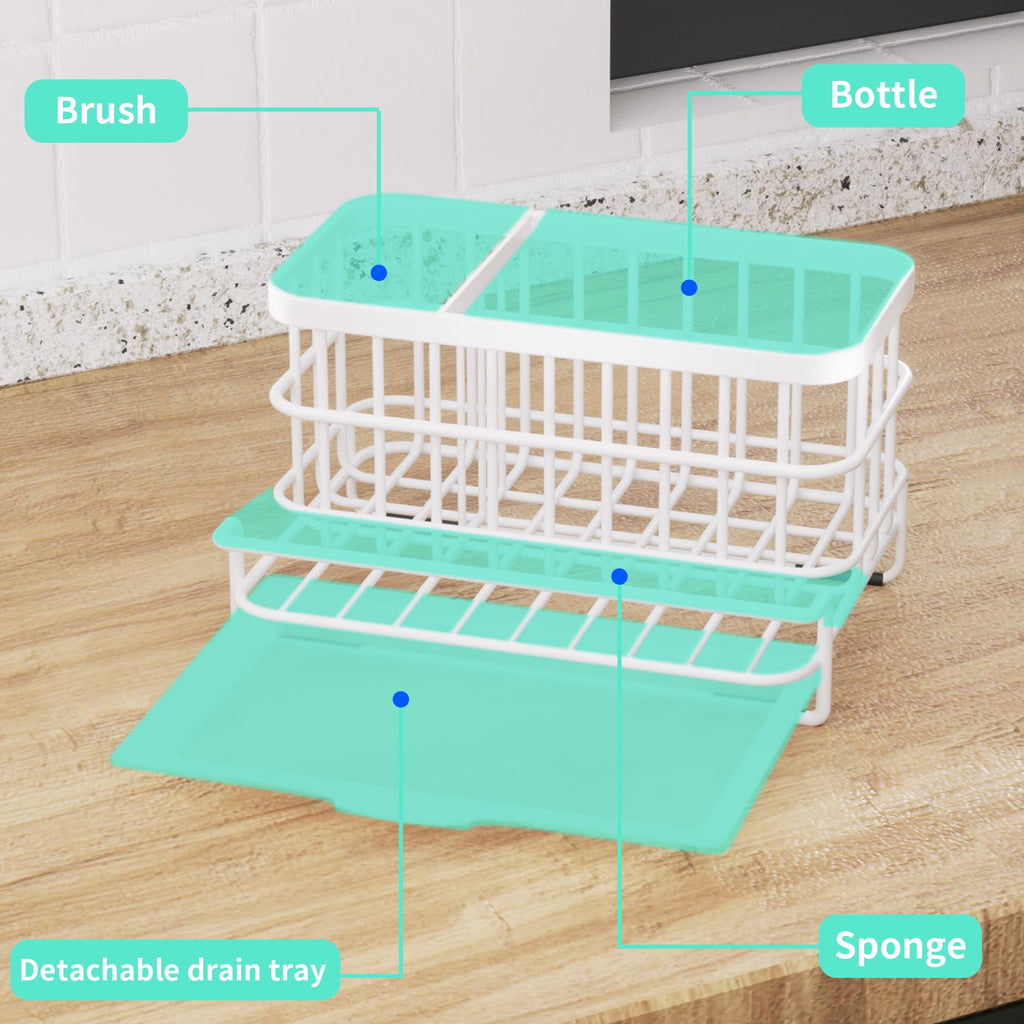 HapiRm Kitchen Sink Organizer, SUS304 Stainless Steel Rustproof Multifunctional Large Sink Caddy with Sponge Holder and Drain Tray for Kitchen Countertop (Silver)