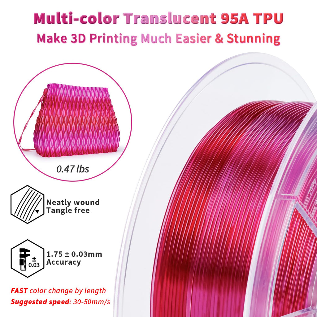 ZIRO TPU Filament 1.75mm 3D Printer Filament, Shore 95A Hardness TPU, Flexible Soft Material, 0.8KG/1.8lbs Spool, Fit Most FDM 3D Printers, Black
