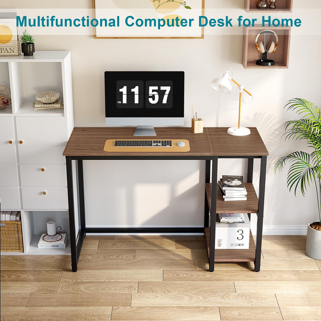 SINPAID 40 Inch Small Gaming Desk with Shelves for Small Spaces, Easy Assembly Study Desk, Sturdy Writing Desk for Bedroom & Home Office, Black