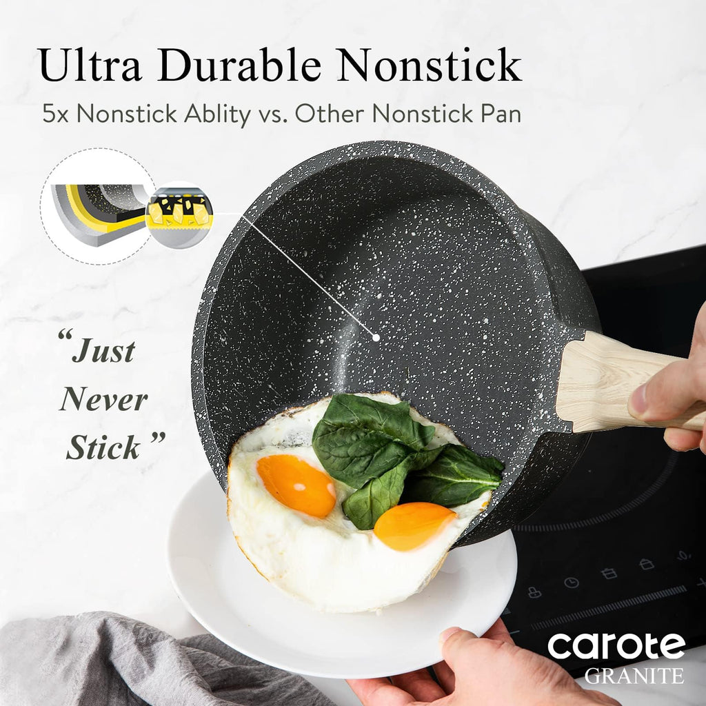 CAROTE 1.5Qt & 3.0Qt Sauce Pan Sets with Lid Cooking Pots Nonstick Saucepans Cookware Set with Pour Spout Small Kitchen Pot, Induction Comptable, Easy to Clean, PFOA FREE (Classic Granite)