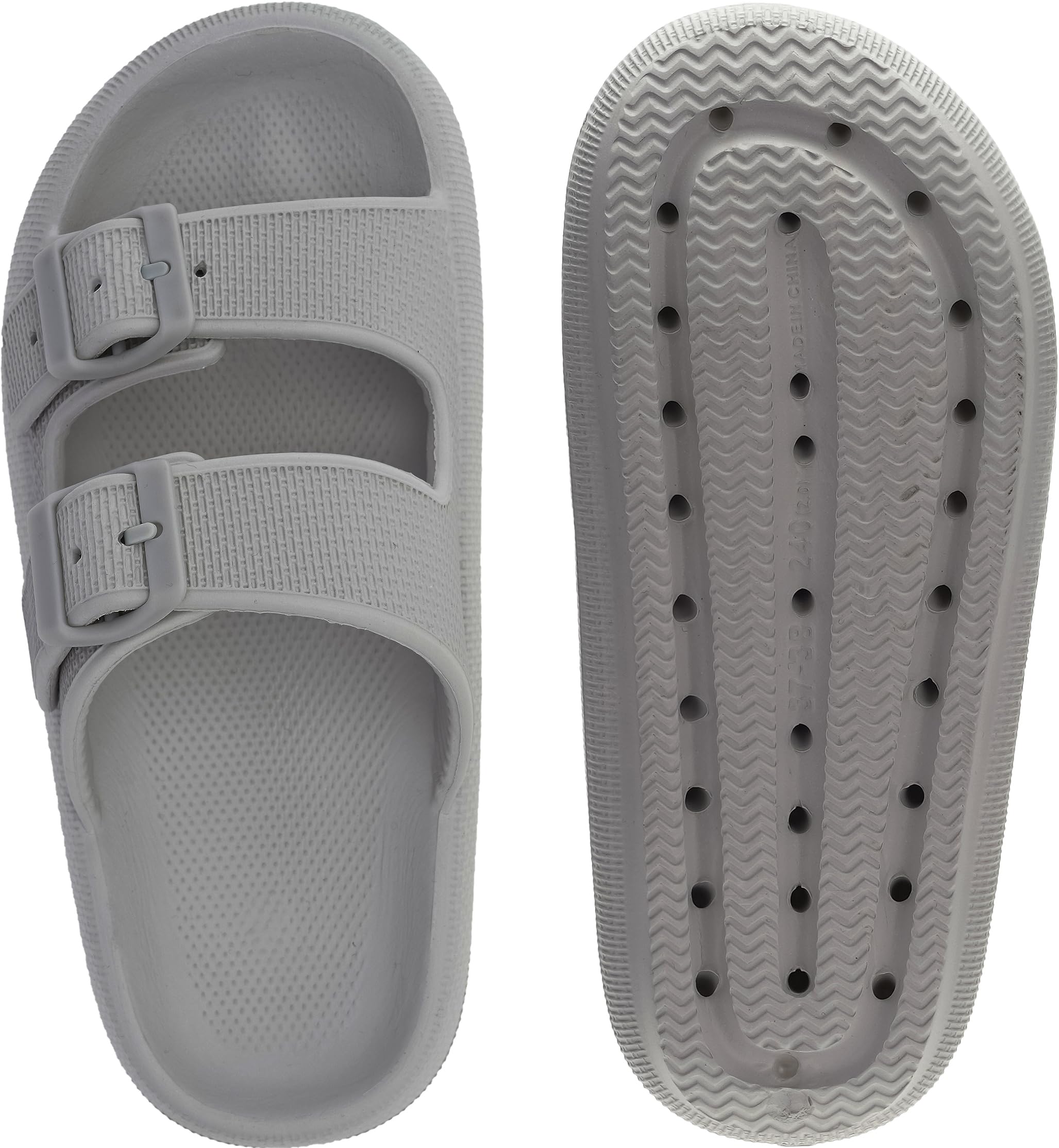 WHITIN Slides for Women Men Double Buckle Adjustable Thick Sole Pillow Slippers Bathroom Sandals