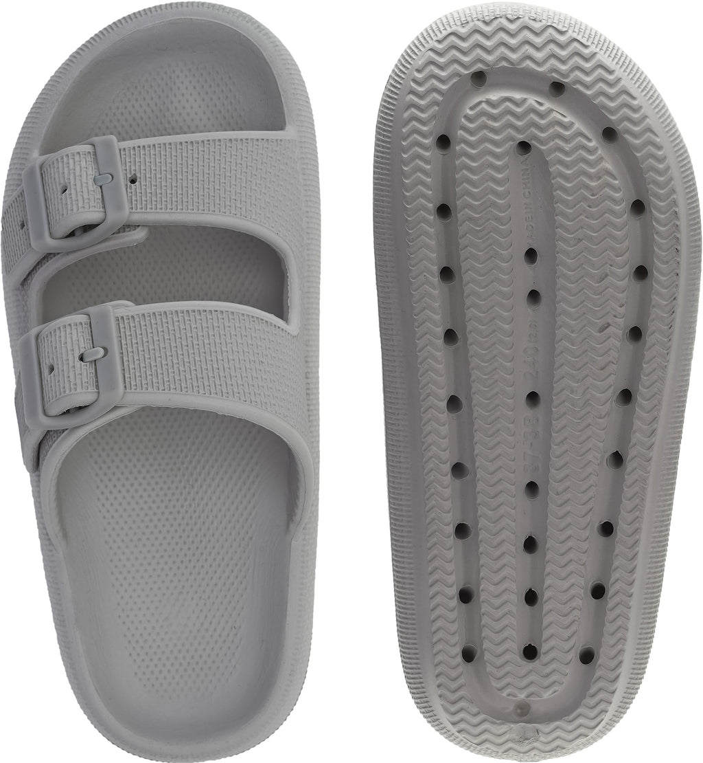 WHITIN Slides for Women Men Double Buckle Adjustable Thick Sole Pillow Slippers Bathroom Sandals
