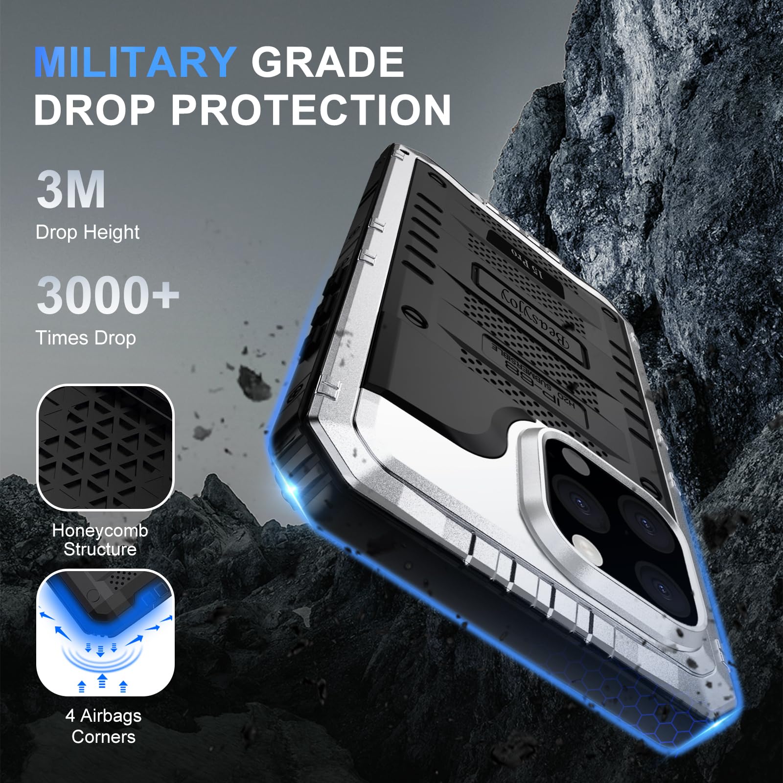 Beasyjoy for iPhone SE 2022/2020/ 8/7 Metal Case, Waterproof Heavy Duty Case with Screen Protector, Full Body Protection Military Grade Shockproof Defender Durable Sturdy Rugged Aluminum Cover, Black