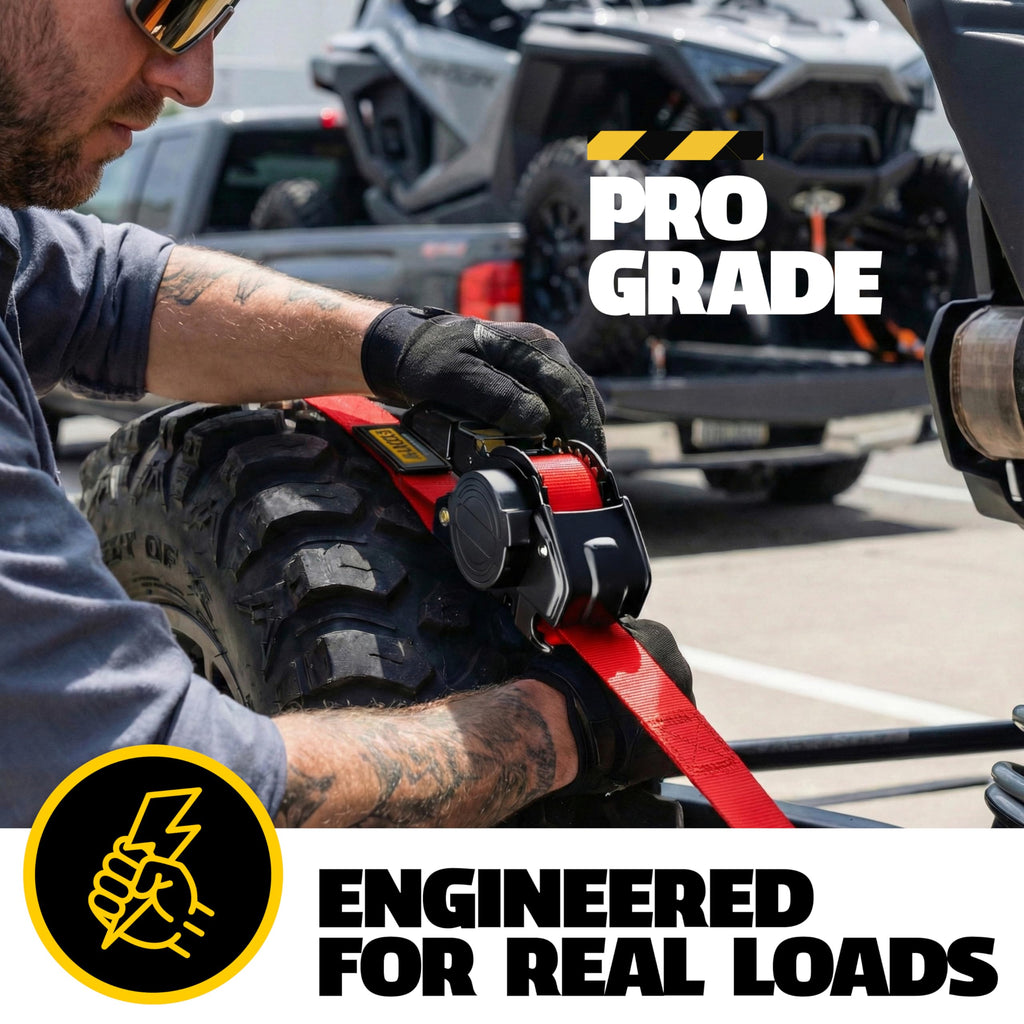 AUGO Retractable Ratchet Straps | 2 Heavy Duty Ratchet Straps Self Retractable Tie Downs with Soft Loops & Storage Bag for Motorcycle, Truck, Trailer, Cargo Van | 1200 Lb Break Strength 1” x 10’