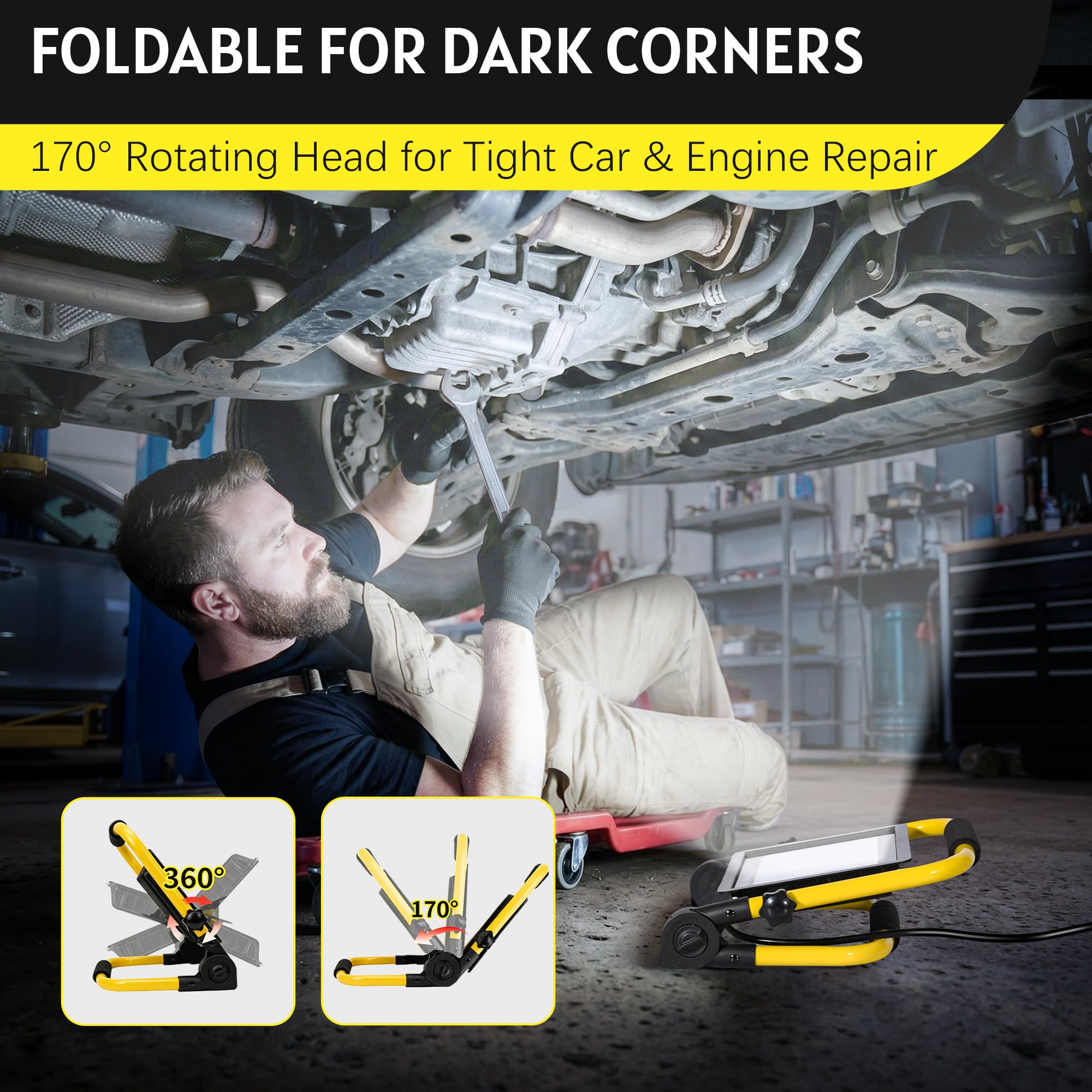 10000LM LED Work Light: Portable Work Light with 5FT Cord, IP66 Waterproof Flood Light for Garage Workshop Job Site Construction Indoor Outdoor Lighting, Tool Gifts for Men Him Husband