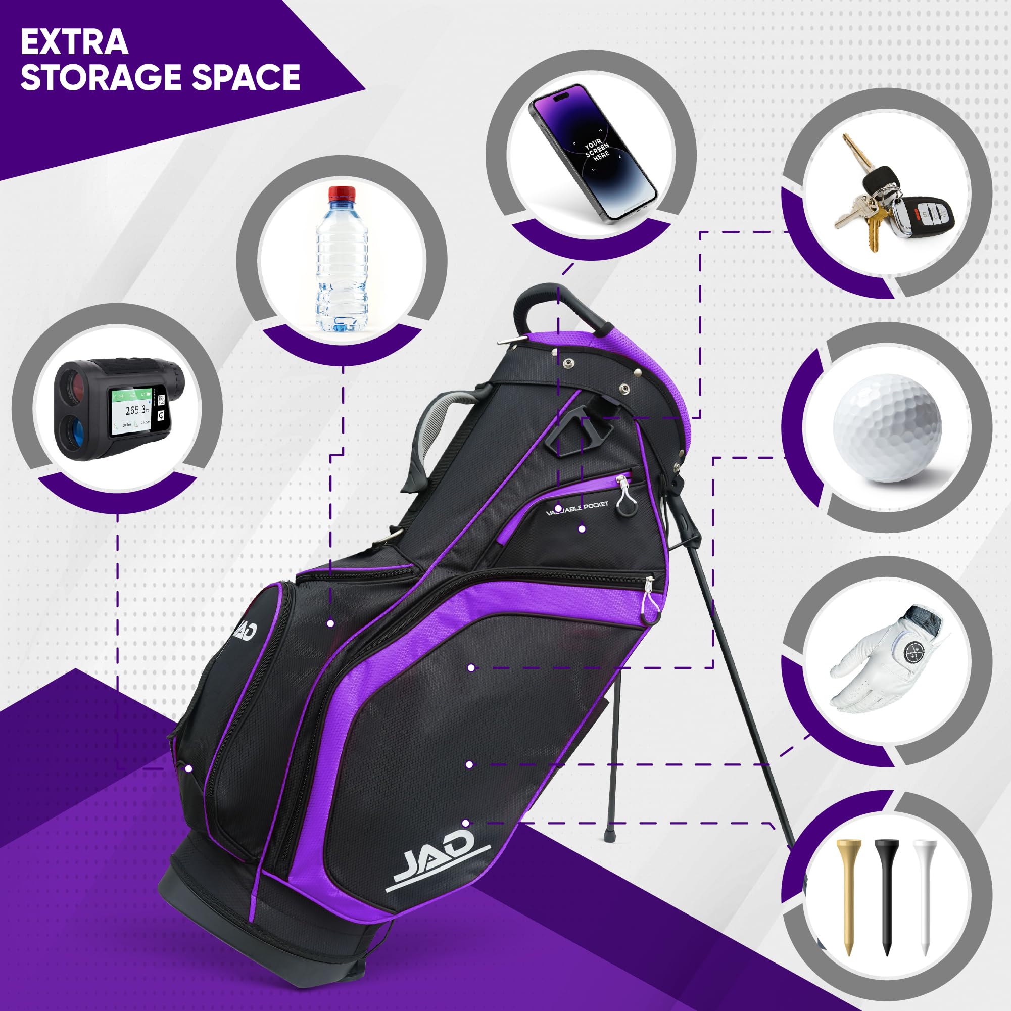 JAD Lightweight Womens Golf Bag, Golf Stand Bag for Women/Ladies, 14-Way Top Dividers, Ultra Lightweight, Large Pockets for Accessories, Durable Water Resistant