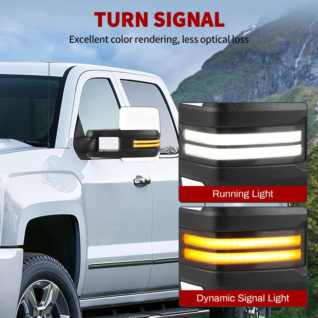 YITAMOTOR Towing Mirrors Compatible with 07-13 Silverado 1500 2500 3500 Tahoe Suburban Avalanche GMC Sierra Yukon Cadillac LED Turn Signal Light Power Heated Manual Telescoping Folding