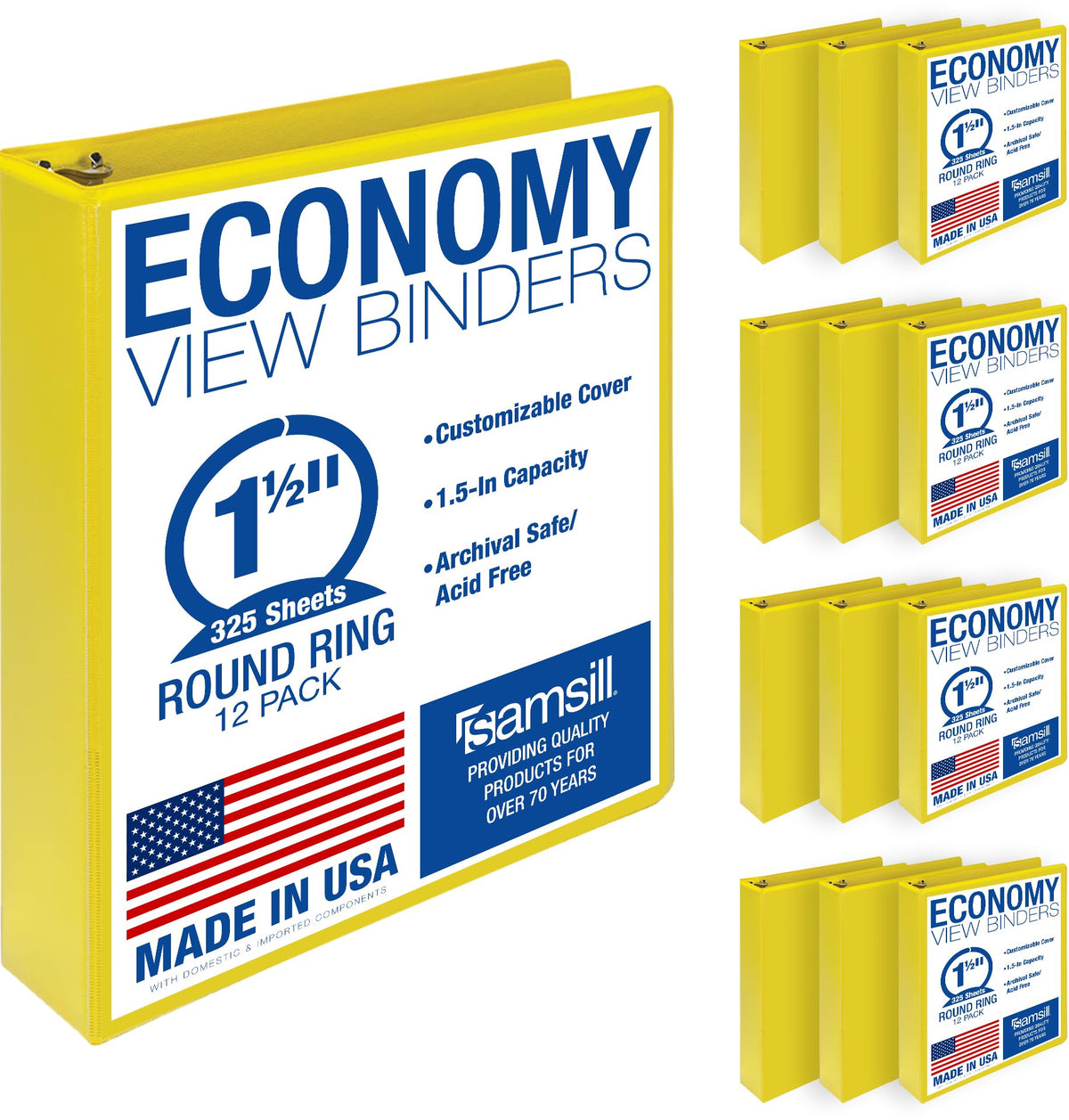 Samsill 1 Inch 3 Ring Binders, Economy Round Ring, Clear View Cover, 200 Sheet Capacity - for School, Home, Office - Blue, 4 Pack