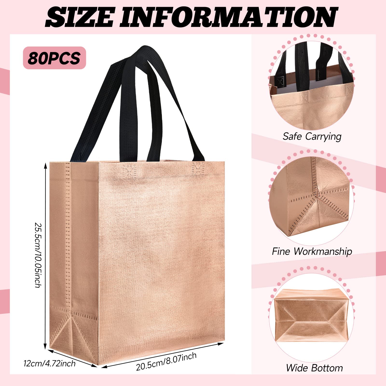 Eccliy 80 Pcs Reusable Gift Bags Set Glossy Grocery Gift Tote Bag with Hadnle for Wedding, Father's Day, Graduation, Summer Event (10 x 8 x 4.7 Inch,Black)