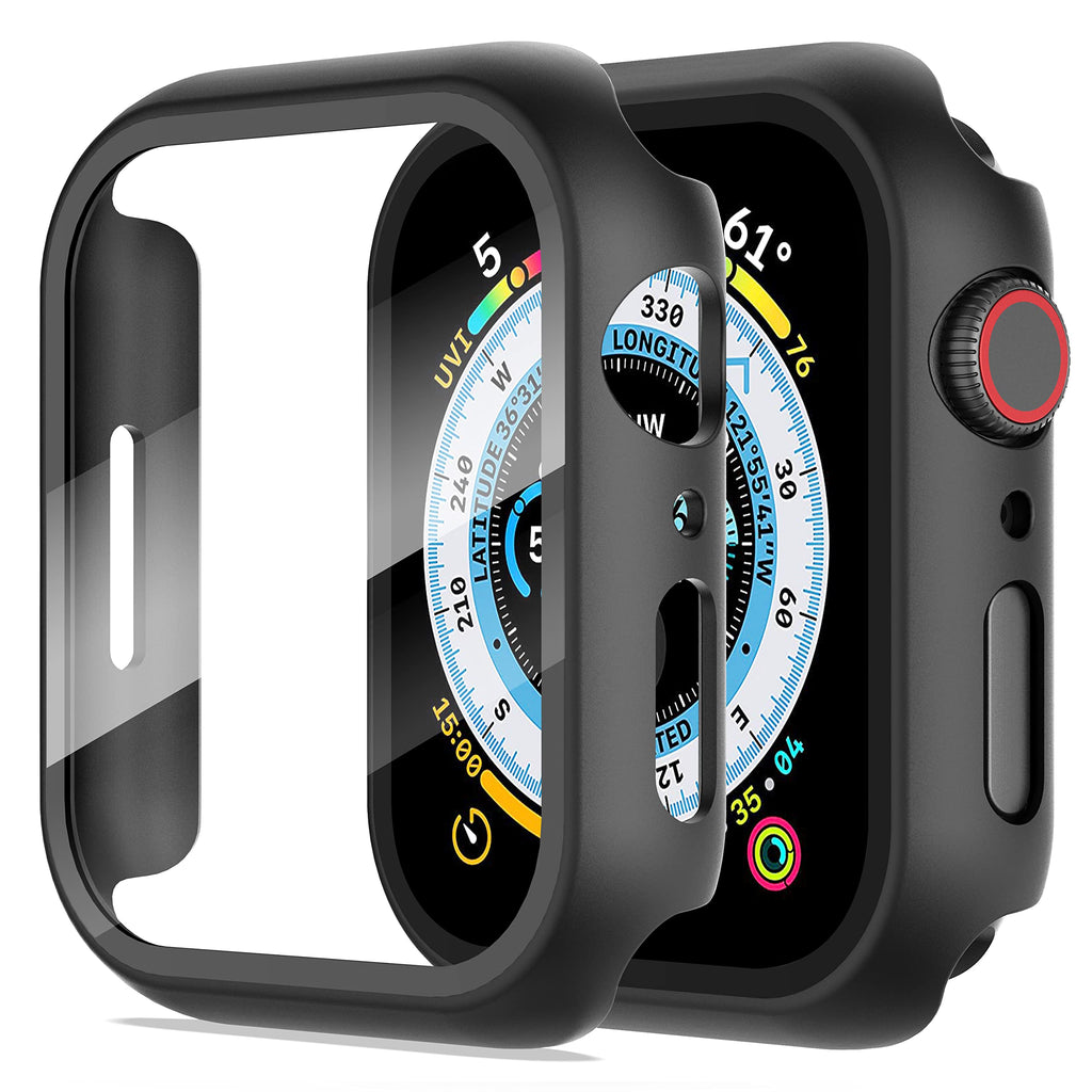 Diruite 2-Pack for Apple Watch Series 3/2/1 38mm Case, Ultra-Thin All-Around Tempered Glass Screen Protector Protection Cover for iWatch 38mm - Black