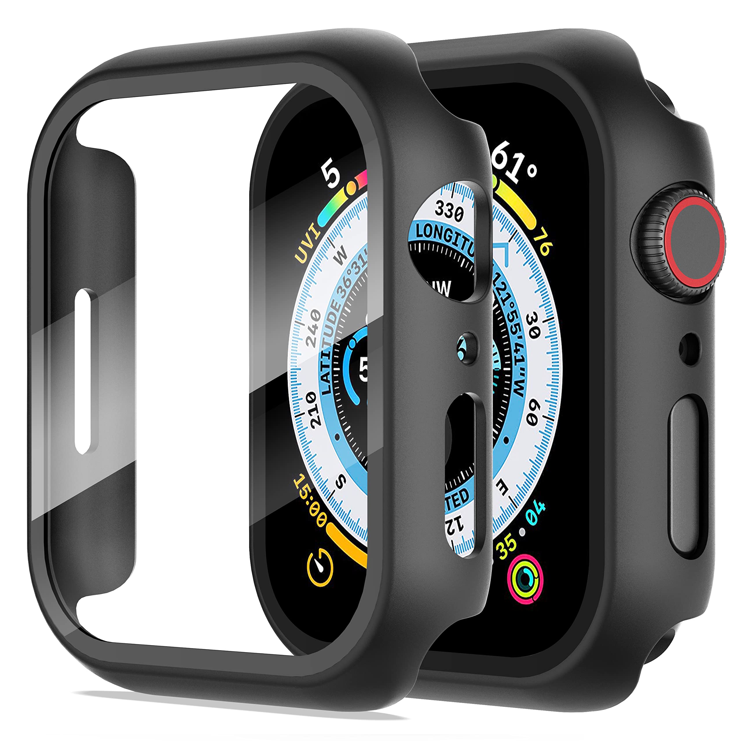 Diruite 2-Pack for Apple Watch Series 3/2/1 38mm Case, Ultra-Thin All-Around Tempered Glass Screen Protector Protection Cover for iWatch 38mm - Black