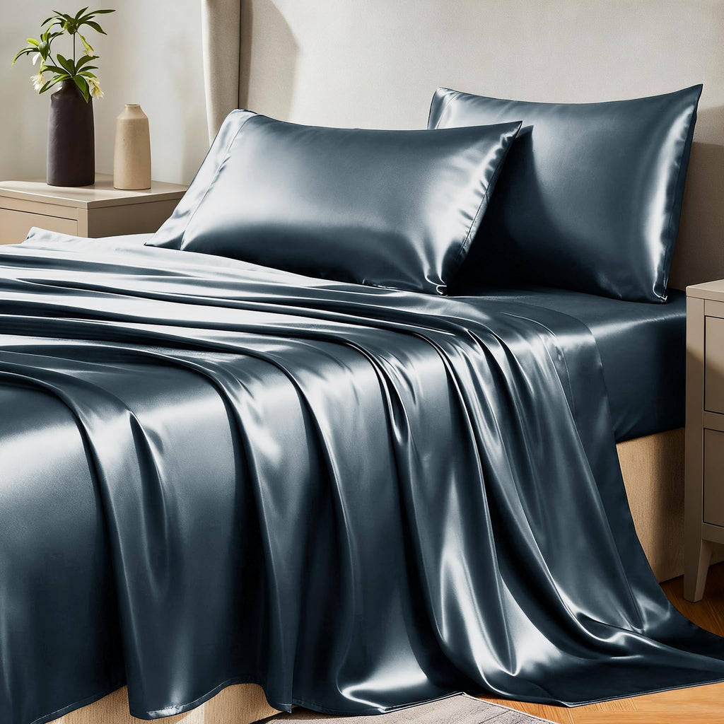 CozyLux Satin Sheets Twin Sheet Set - Silky Soft Bedding Similar to Silk, 3 Piece Sheets for Hair and Skin, Deep Pocket with All-Around Elastic, Home Decor for Bedroom, Black