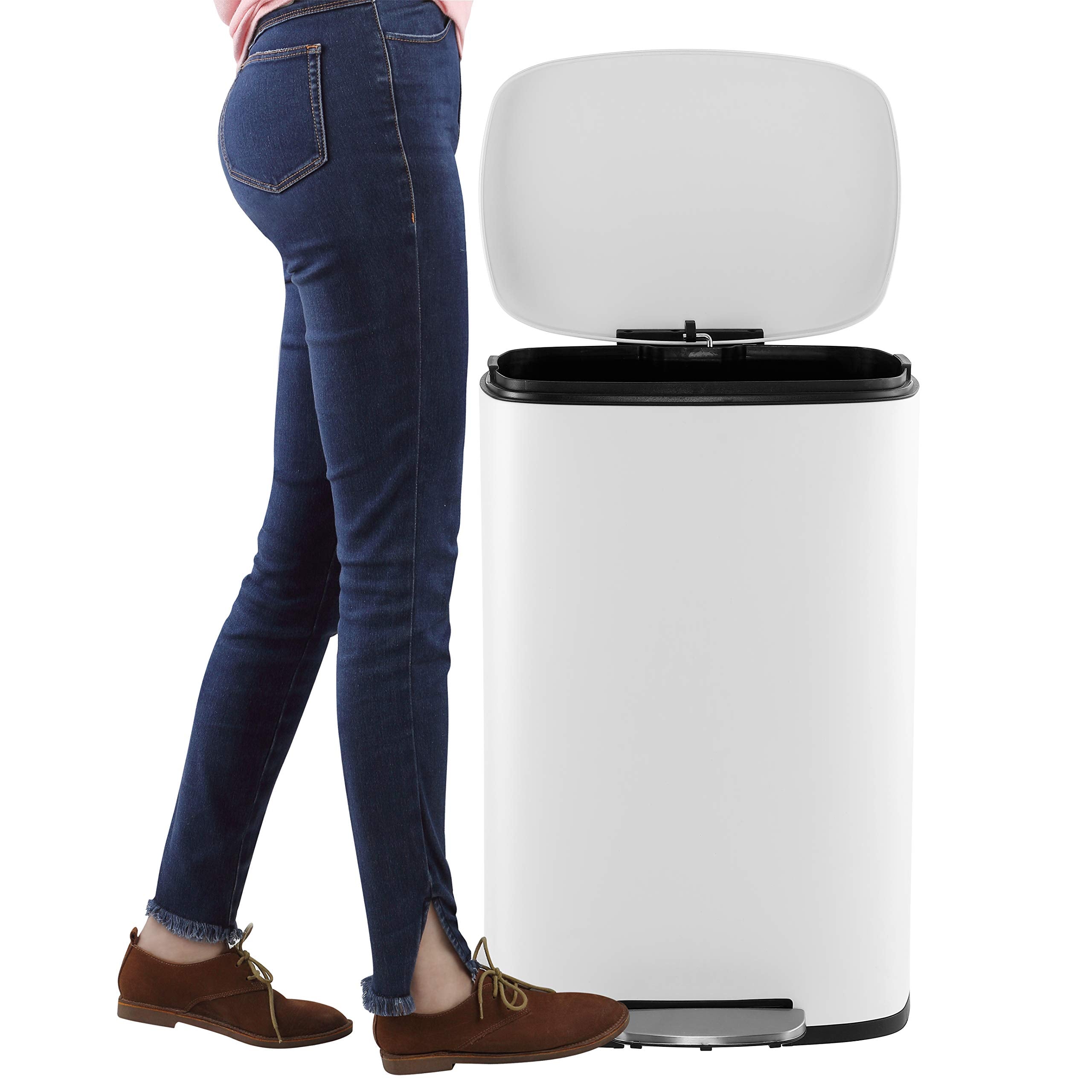 happimess HPM1006B Connor Rectangular 13-Gallon Trash Can with Soft-Close Lid and Free Mini Trash Can, Fingerprint Resistant, Modern, Minimalistic for Home, Kitchen, Office, Bathroom, Black