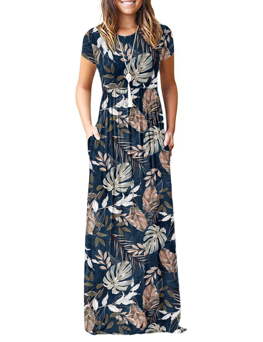 MISFAY Women Short Sleeve Loose Plain Maxi Dresses Casual Long Dresses Pockets