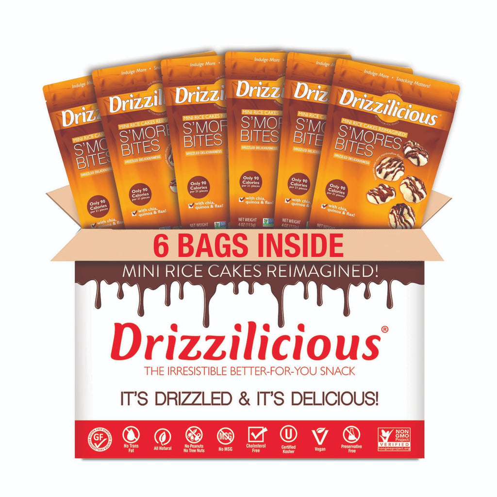Drizzilicious Mini Flavored Rice Cakes - Rice Crisps, Healthy Snack for Adults and Kids, Vegan, Gluten Free Snack, 90 Calories Per 21 Pieces, S'mores & Cinnamon Swirl - 4 oz (Pack of 6)