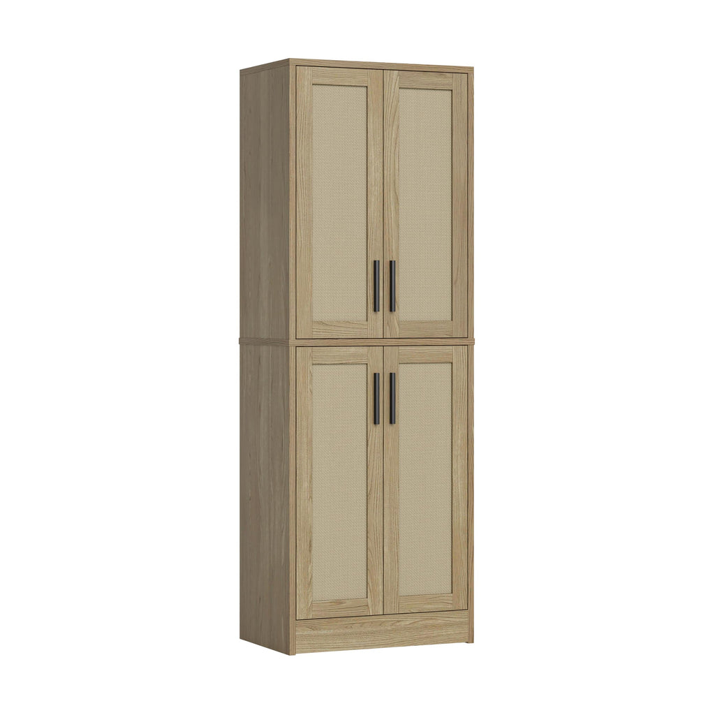 Pantry - Kitchen Pantry Cabinet with 4 Doors and Adjustable Shelves, Tall Black Cabinet Freestanding Storage Cupboard for Dining Room Living Room, Laundry, Bathroom (Black)