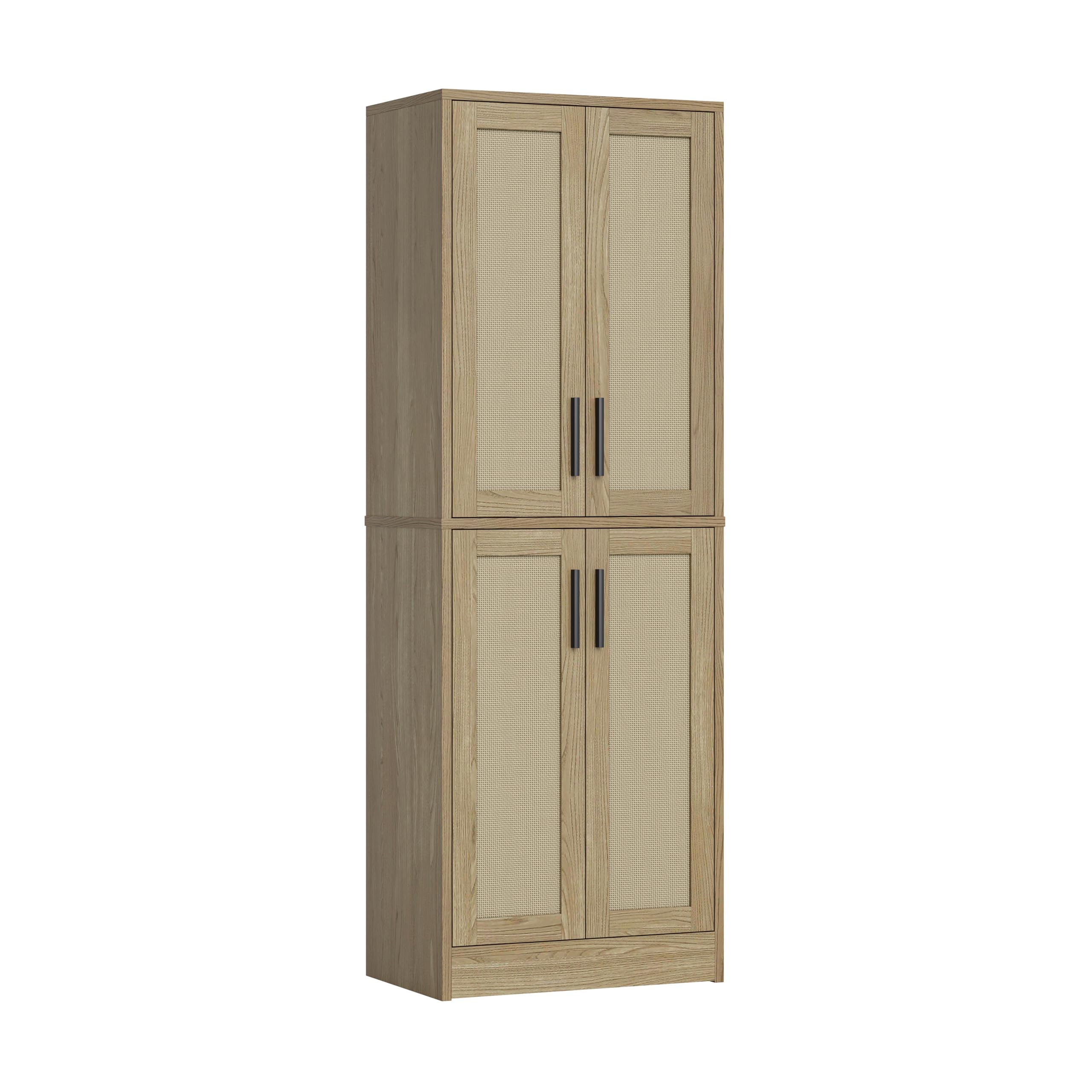 Pantry - Kitchen Pantry Cabinet with 4 Doors and Adjustable Shelves, Tall Black Cabinet Freestanding Storage Cupboard for Dining Room Living Room, Laundry, Bathroom (Black)