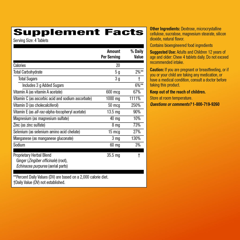 Amazon Basic Care Immune Support Citrus Chewable Tablets with Antioxidants, Vitamin D and Immune System Support, 32 Count