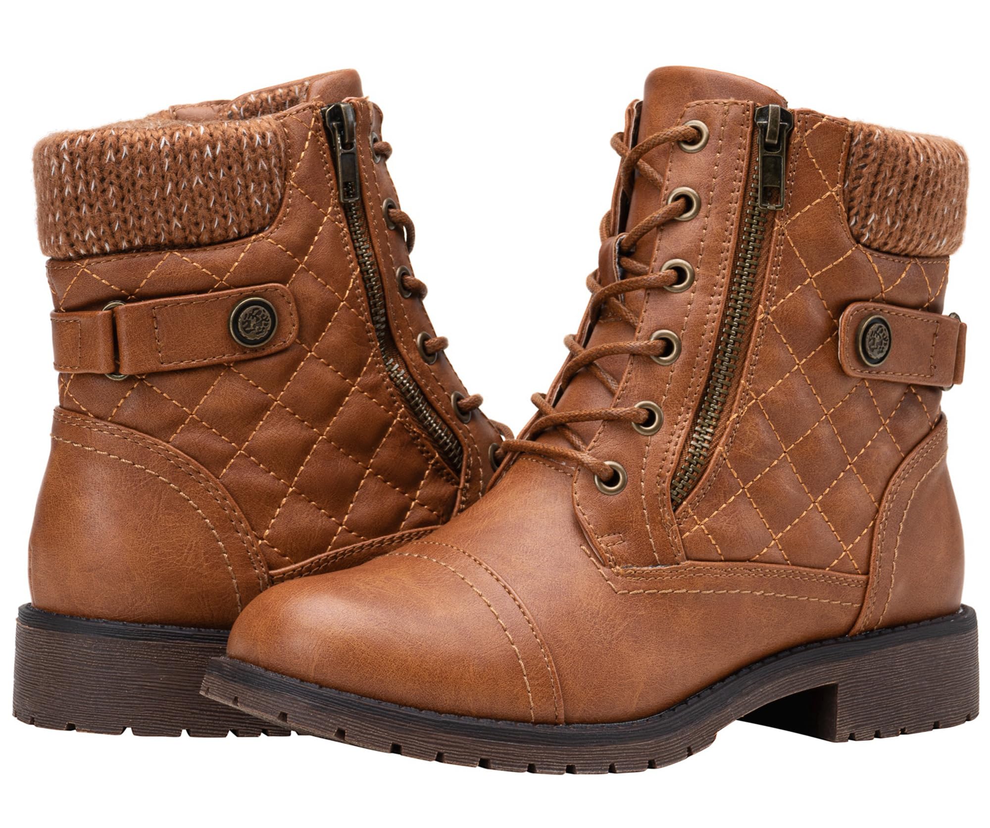 Vepose Women's Combat Ankle Boots Lace up Comfortable Short Booties Low Heel