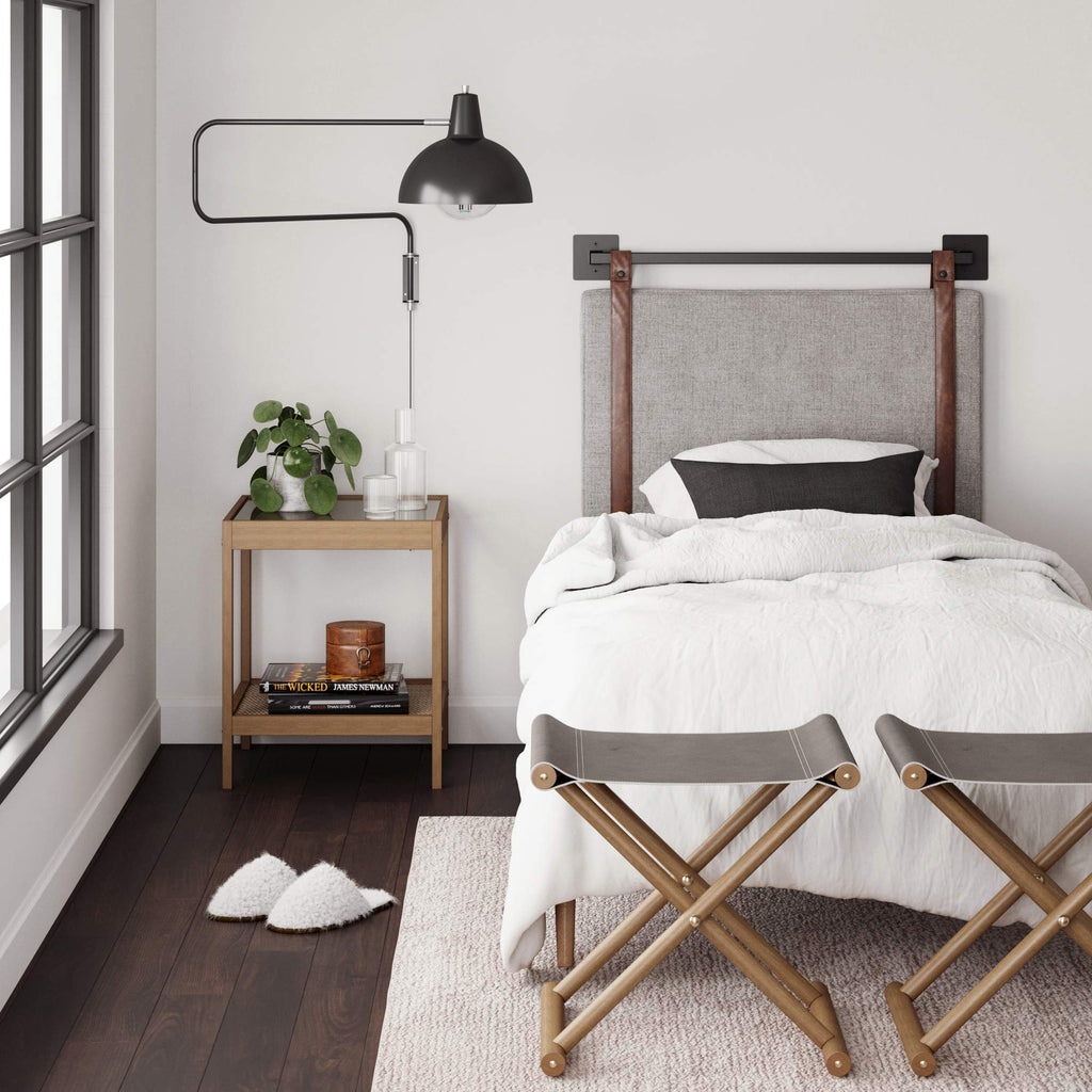 Nathan James Harlow Modern Wall Mount Hanging Headboard, Queen, Brown Faux Leather