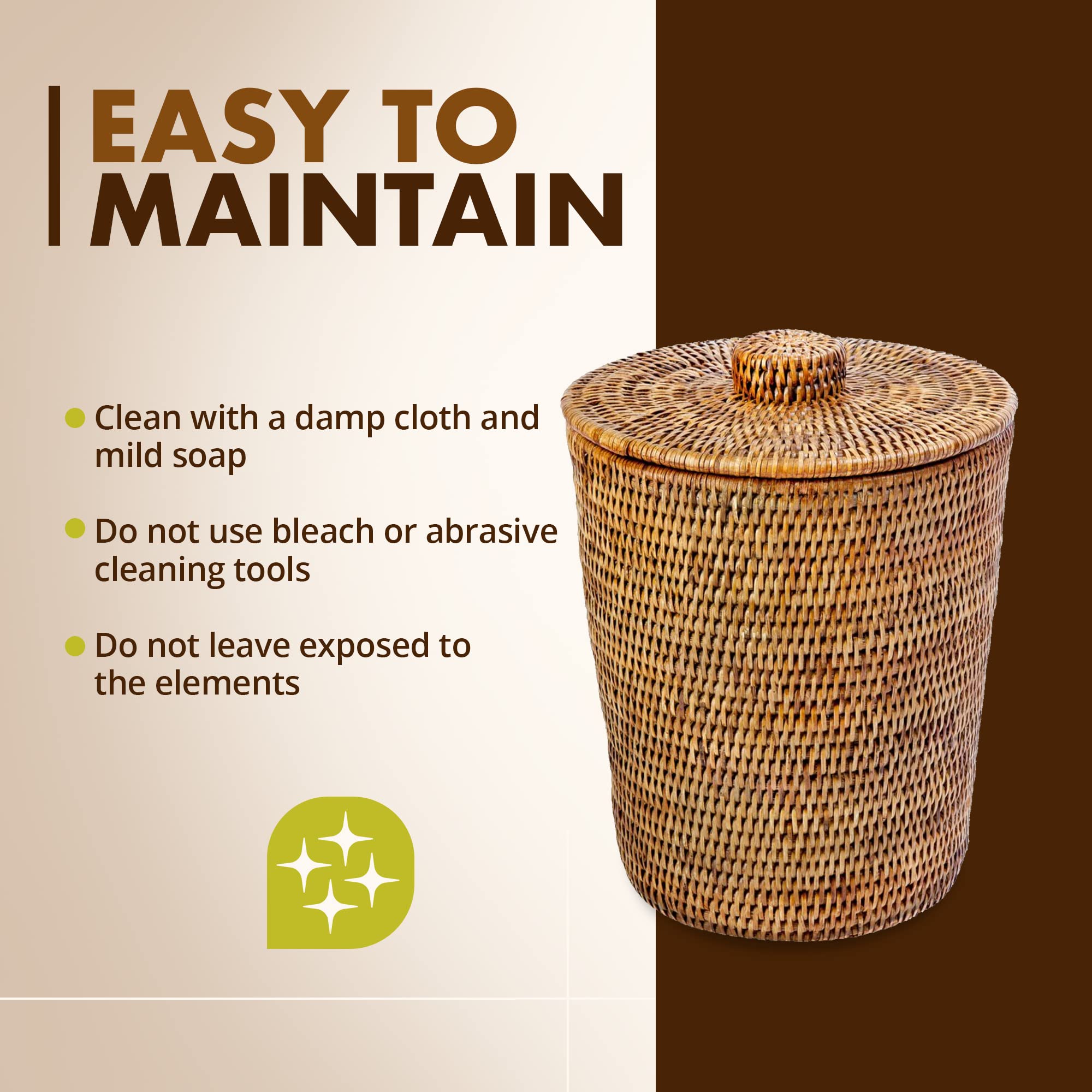 Kouboo La Jolla Rattan Round Waste Basket with Lid & Plastic Insert Black Wash