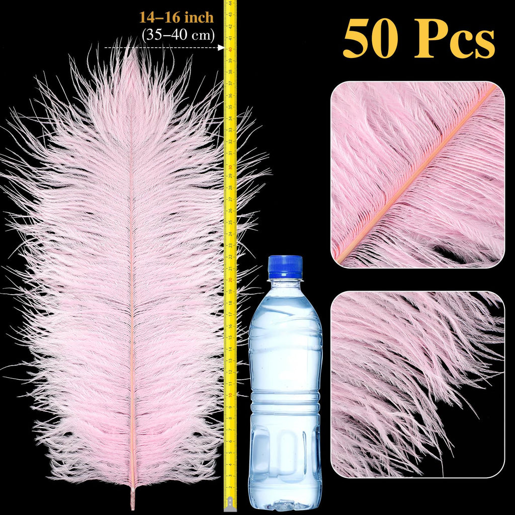 Retrowavy 50 Pcs 14-16 Inches Large Natural Ostrich Feathers Bulk for Centerpieces for Wedding Party Centerpieces Home Decoration Flower Arrangement (Black)