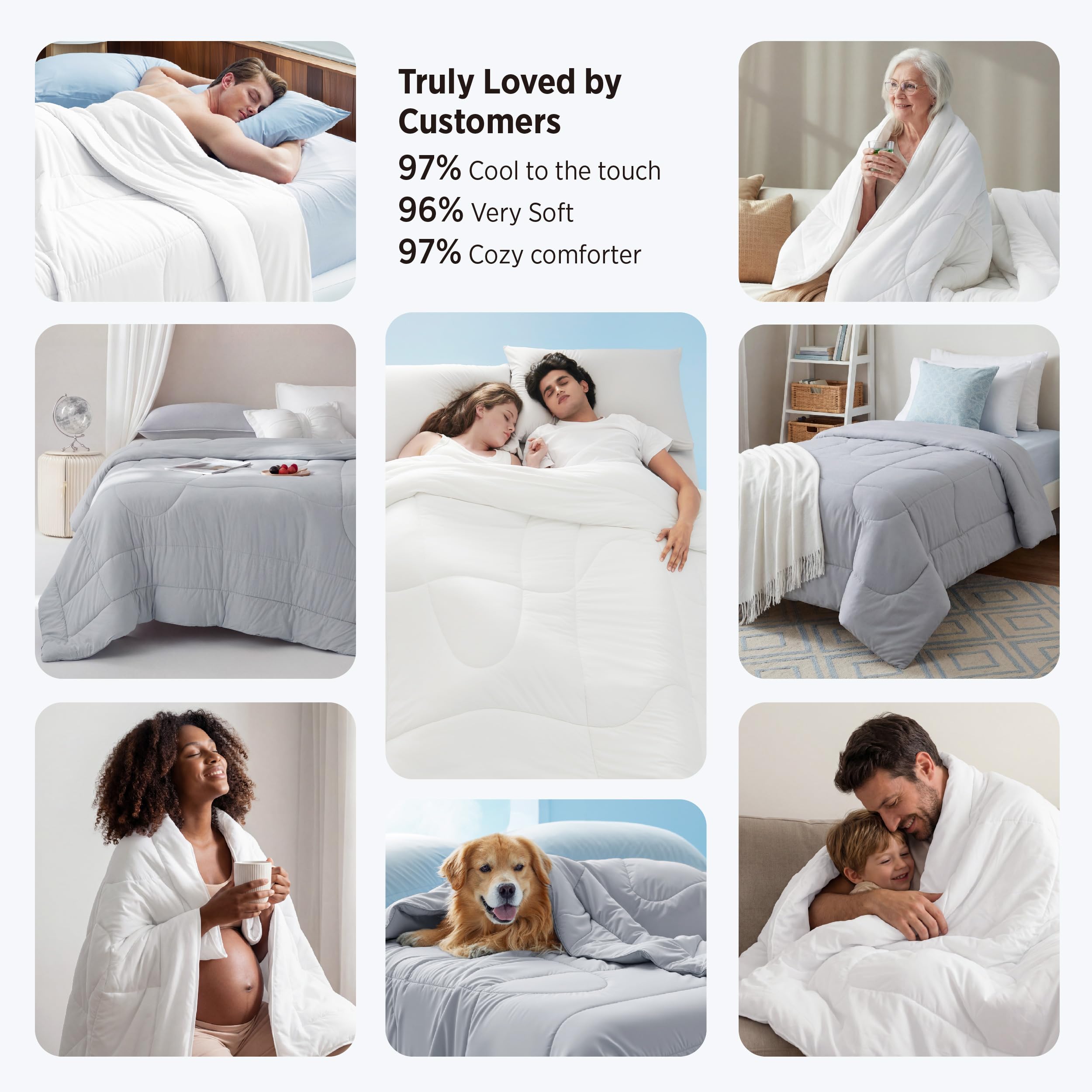 Bedsure Cooling Comforter King Size - Cooling Blankets for Hot Sleepers, Lightweight Comforter for Summer with Dual-Sided Cool Tech, Soft Breathable Cold Blanket for Sleeping, Grey, 102x90 Inches