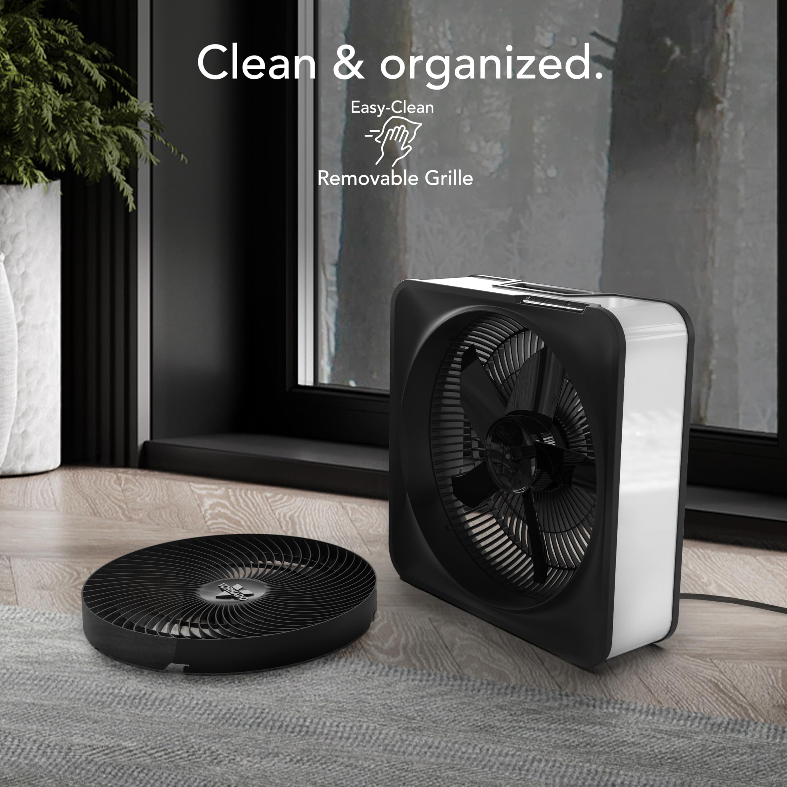 Vornado Model 80 High Velocity Electric Box Fan with Removable Grille, 5 Speed Settings, Powerful Airflow, Whole Room Air Circulation, Targeted Cooling, Cord Storage, Durable Floor Fan, Ice White