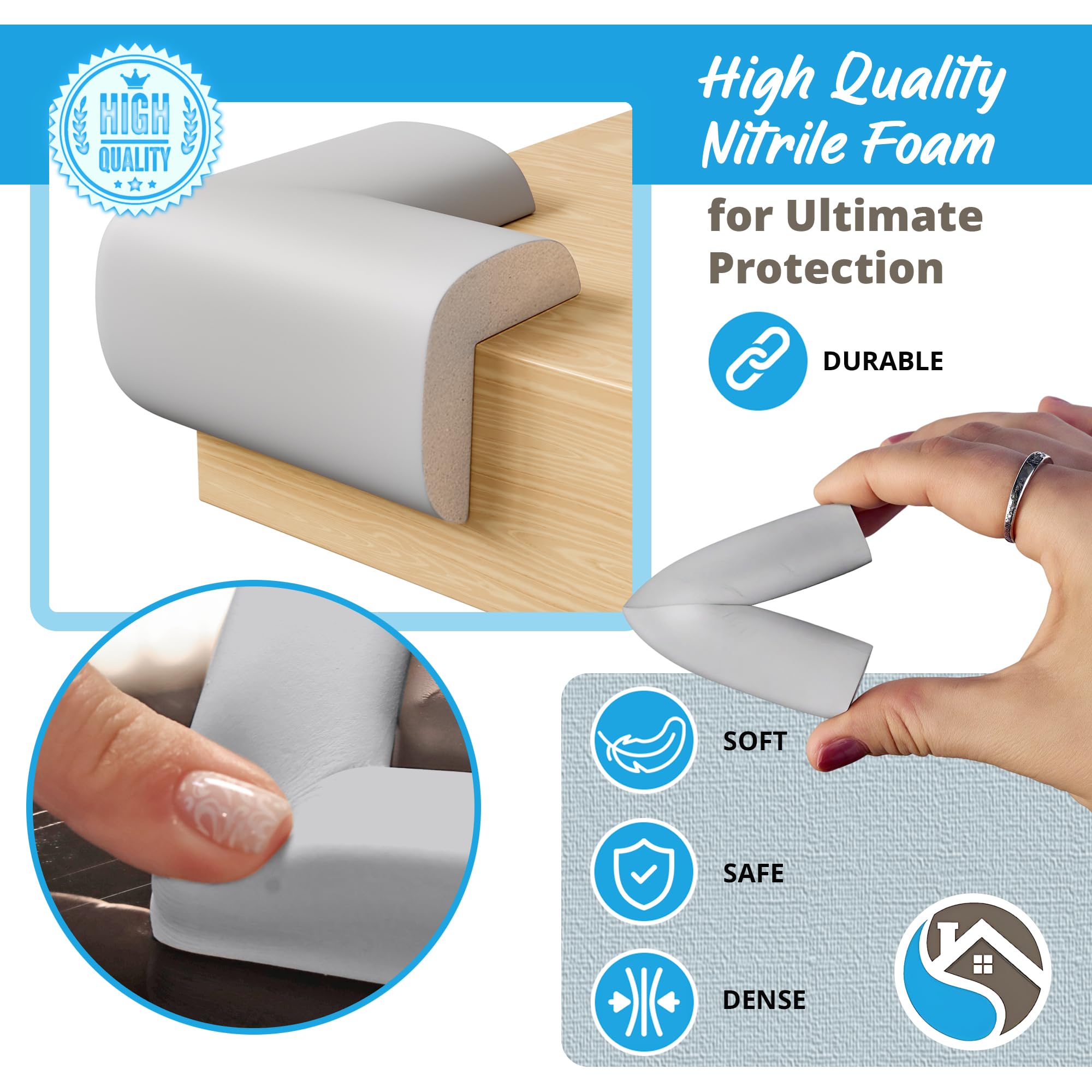 8-Pack Baby Proofing Corner Guards, Soft Rubber Corner Protectors for Furniture, 3M Adhesive Pre-Taped Corner Bumper Guards, Child Proof Safety for Fireplace, Table, Cabinet & Stairs, Black