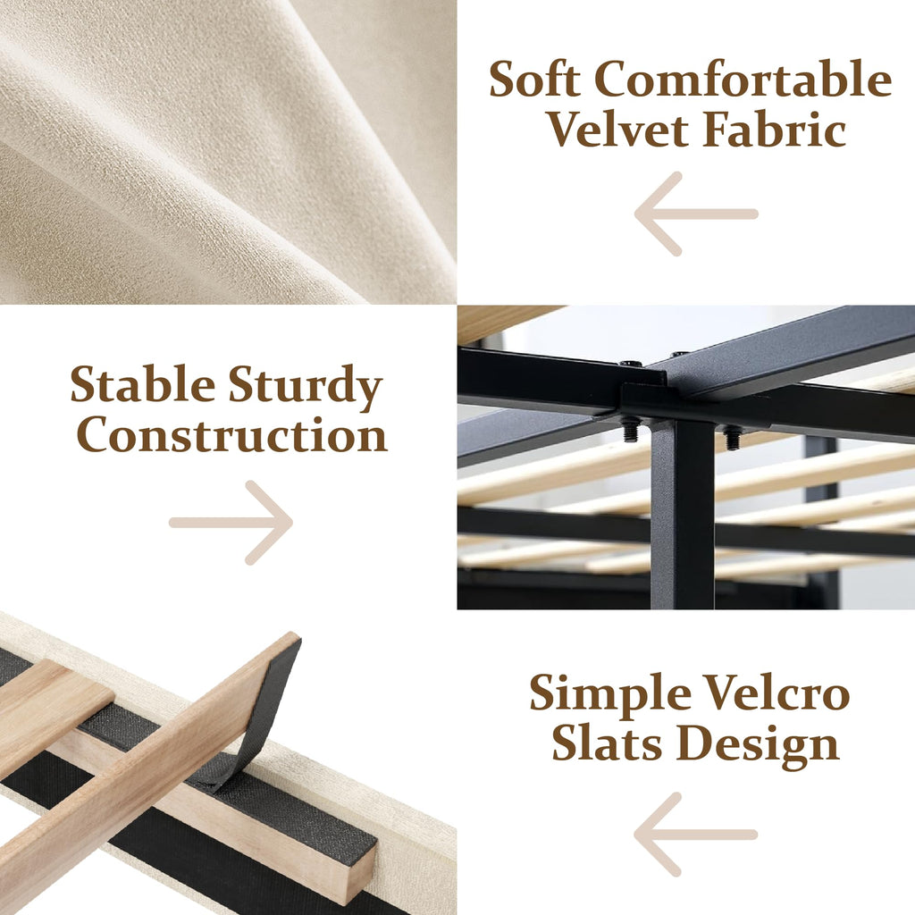 CXVX Full Size Platform Bed Frame with Upholstered Headboard, Button Tufted Design, Strong Wooden Slats, No Box Spring Needed, Easy Assembly, Noise Free