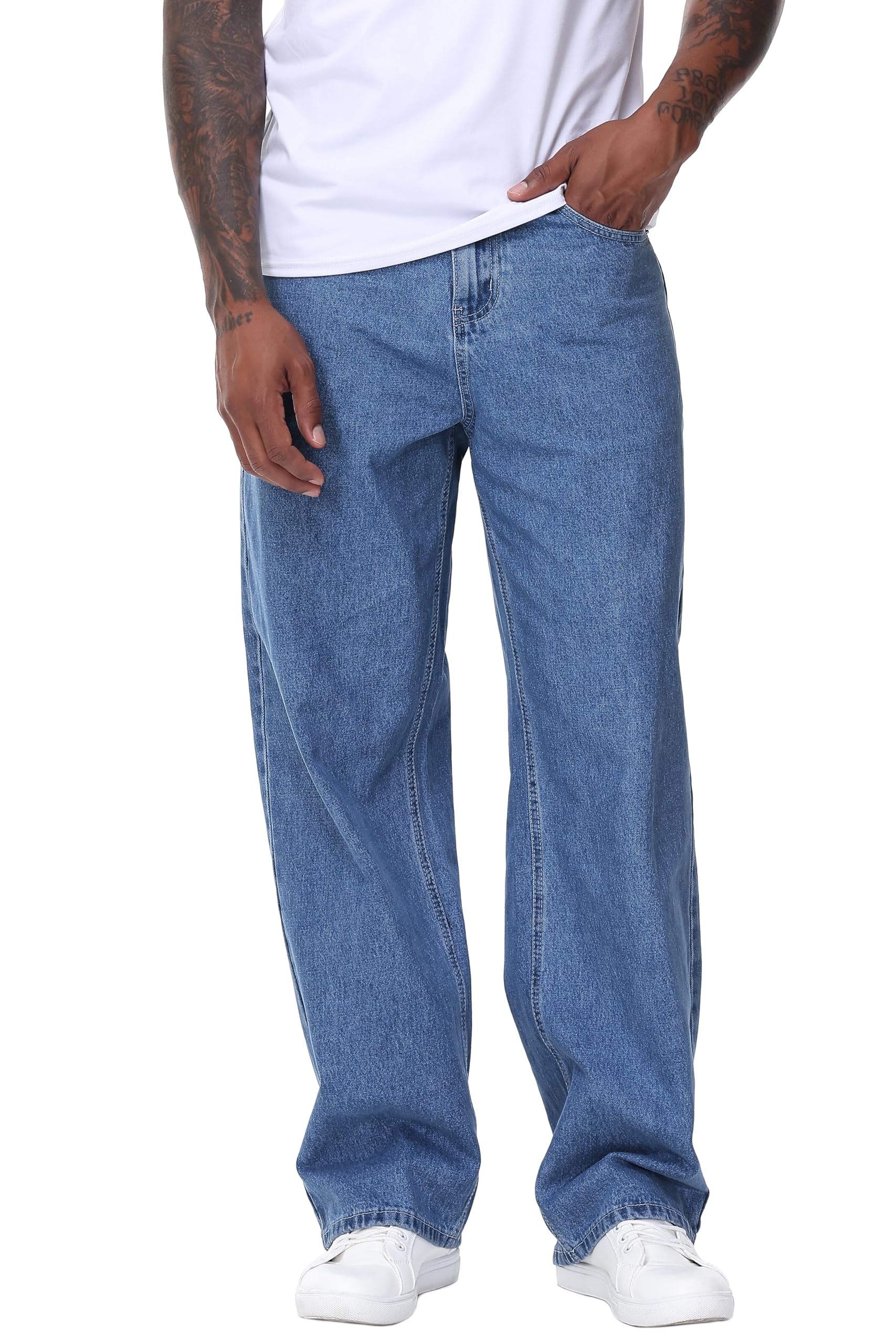MZNBURAM Men's Non-Stretch Loose Fit Wide-Leg Baggy Jeans Pants