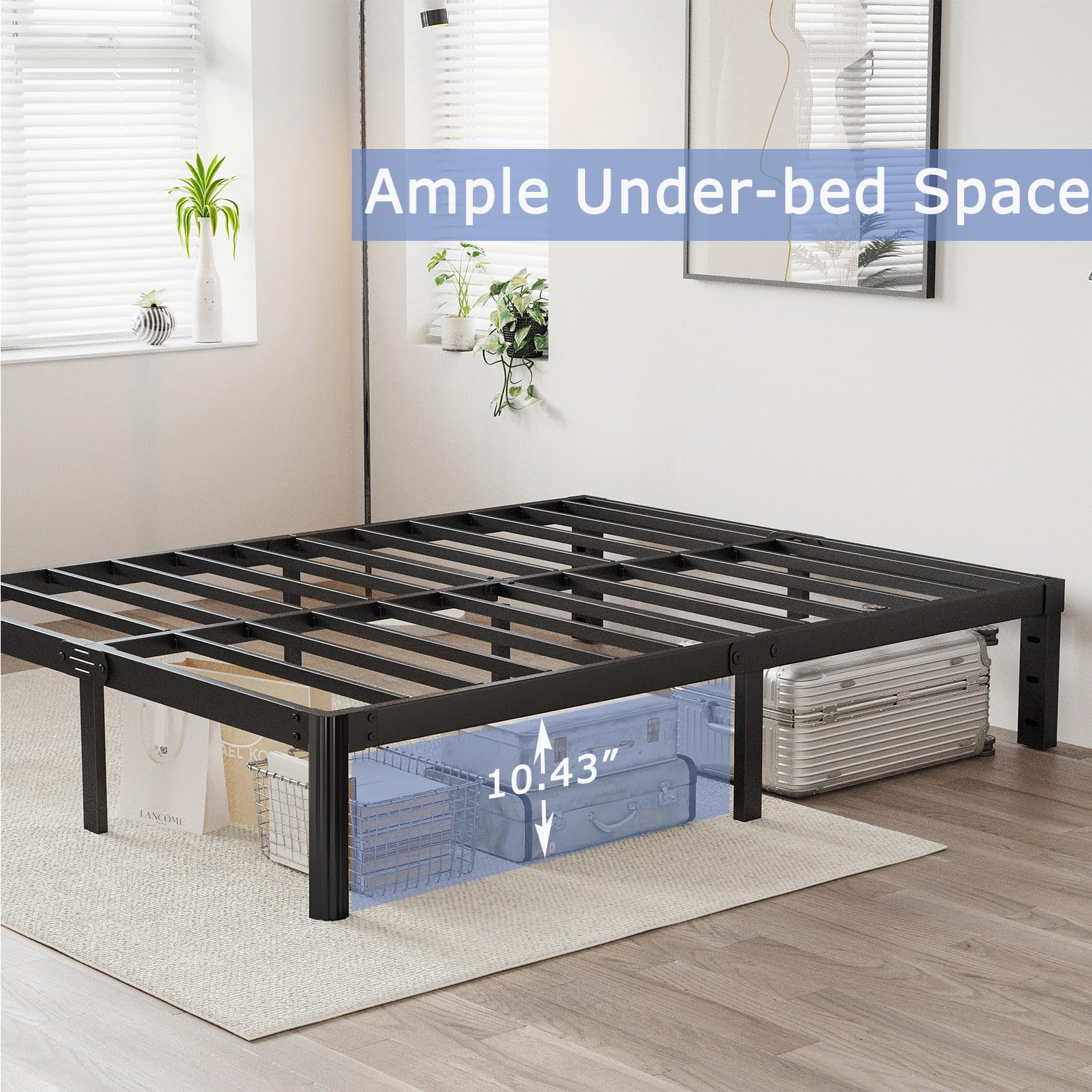 Hunlostten 16" Heavy Duty Twin Bed Frame No Box Spring Needed, Metal Platform Bed Frame Twin with Round Corners, Easy Assembly, Noise Free, Black