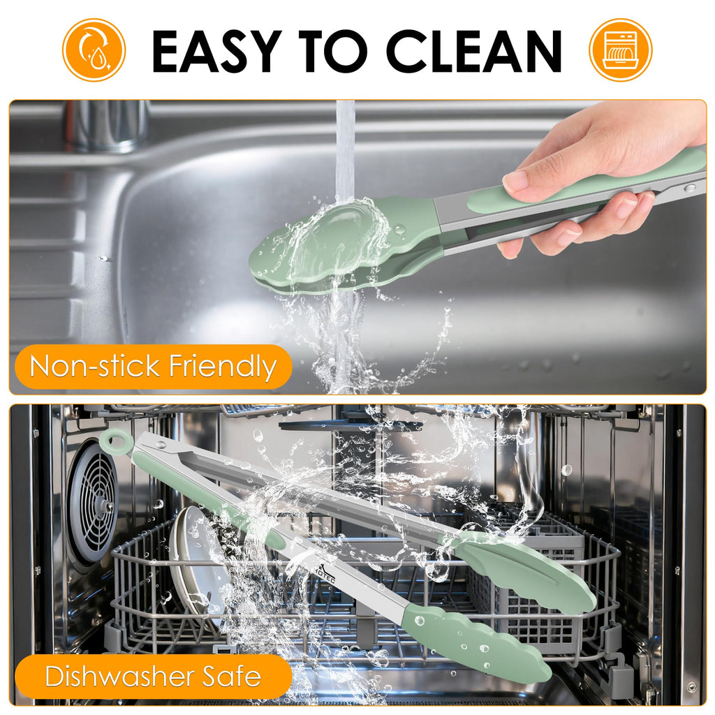 Hotec Mini Silicone Kitchen Tongs for Cooking - 7-Inch Small Serving Tongs with Silicone Tips, Set of 3 (Black)