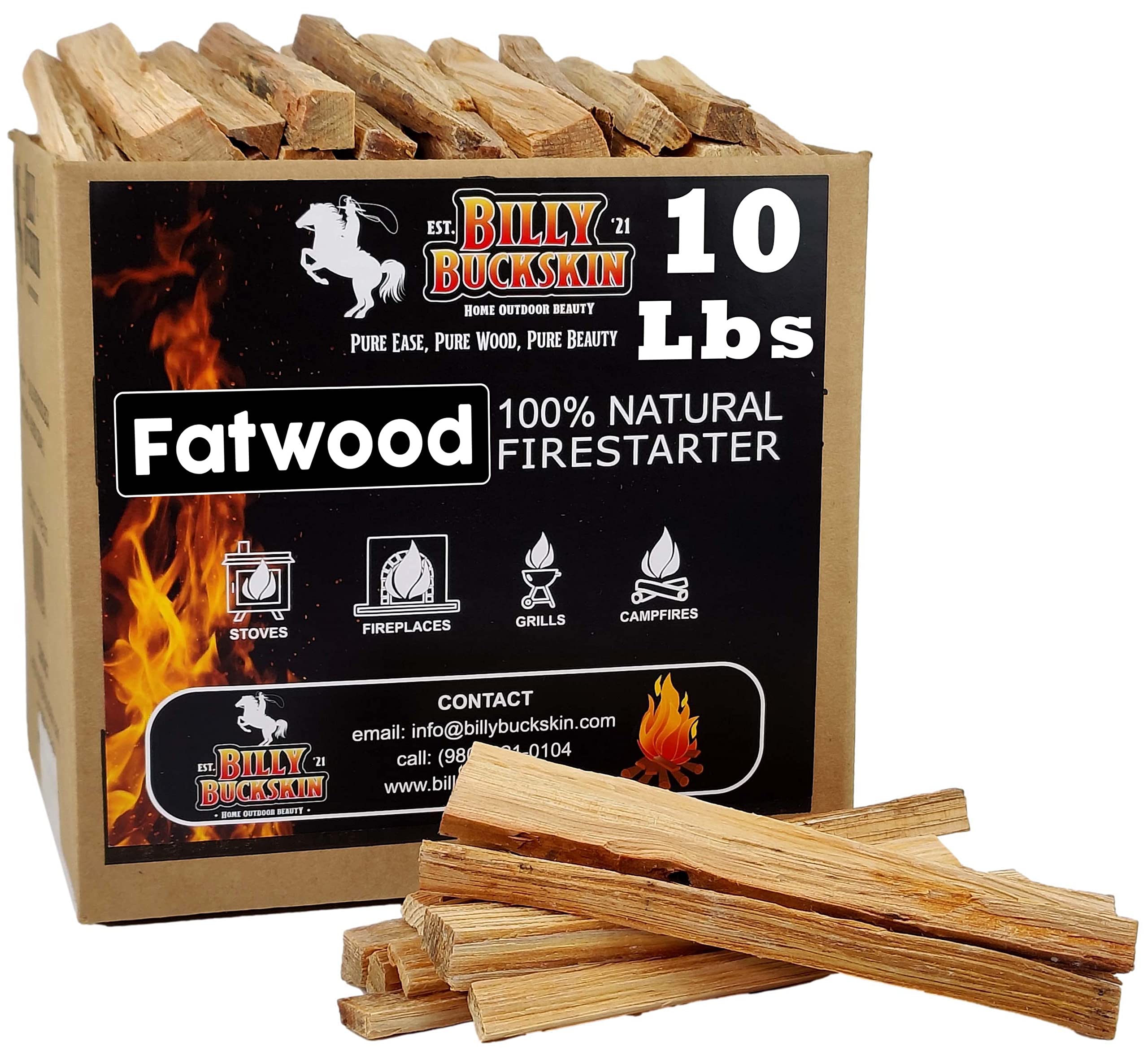 2lb Fatwood Fire Starter Sticks | 100% Natural Fire Starters for Campfires, Firepit, Wood Stoves, Fireplaces, BBQ | Start a Fire w/Just 2 Sticks | Camping Essentials by Billy Buckskin (2lb Bag)