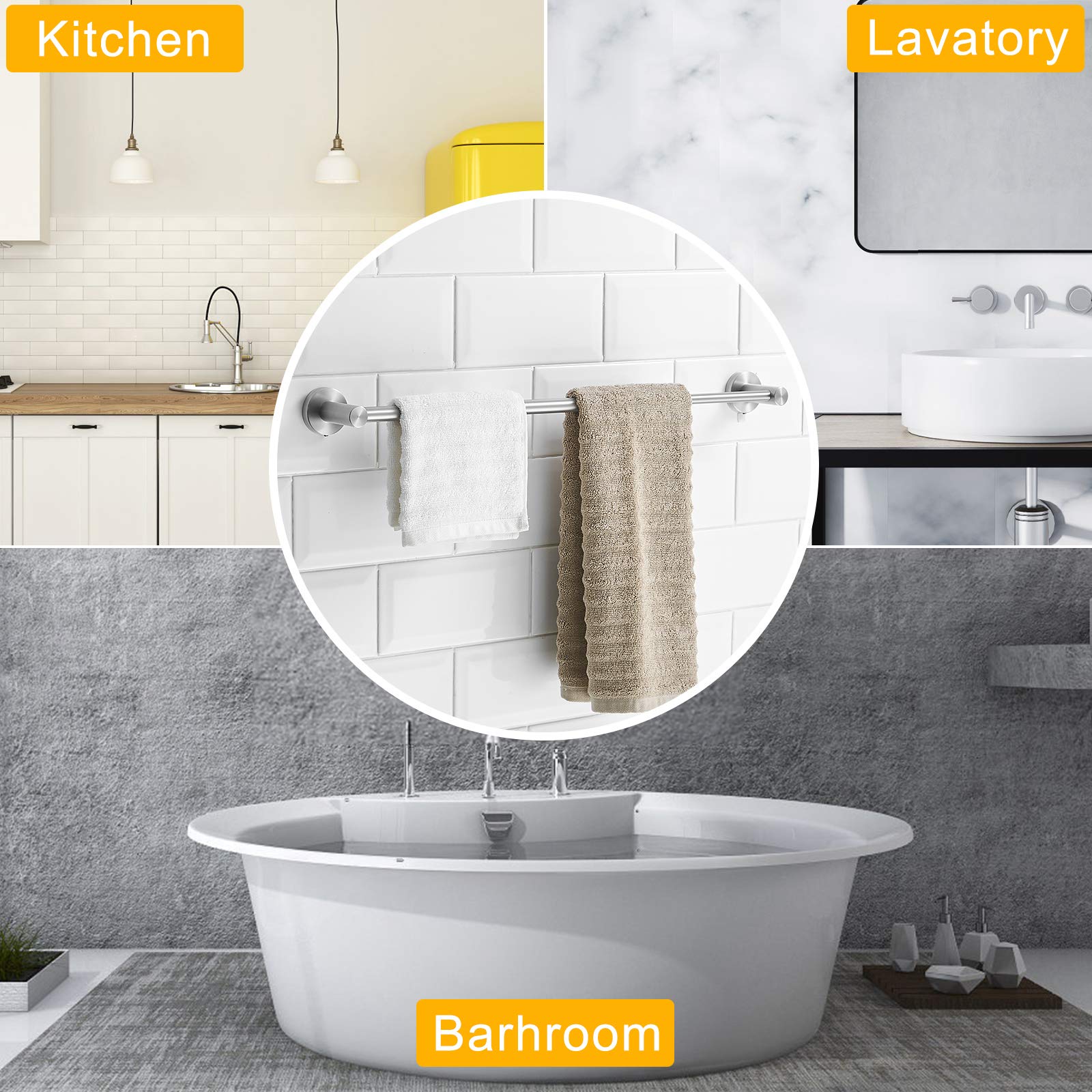 BESy Adjustable 15 to 26 Inch Single Bath Towel Bar for Bathroom SUS304 Stainless Steel Towel Holder, Wall Mount with Screws Hand Towel Bar Rod Hotel Style, Brushed Gold