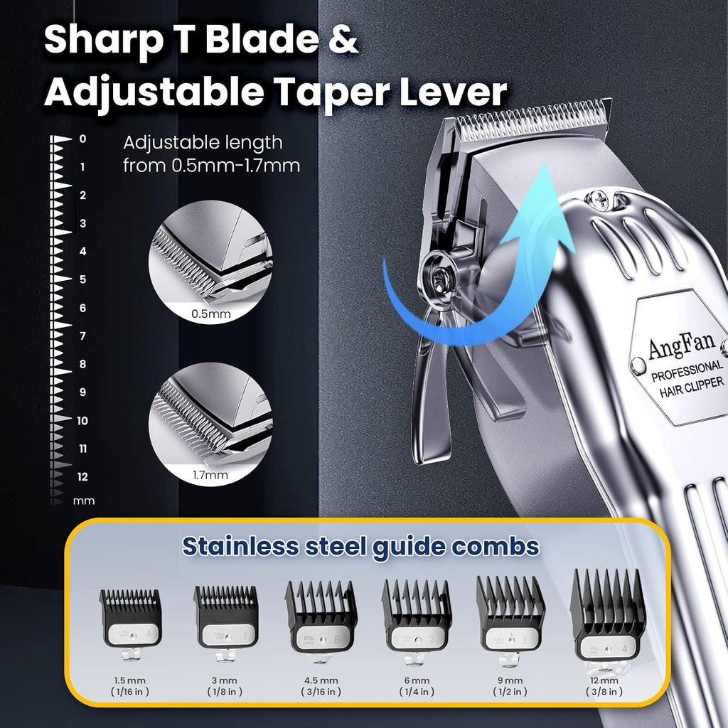 AngFan Professional Hair Clippers for Men Cordless Clipper & Trimmer Set | LCD Display,7200RPM High-Speed Motor,5H Runtime,Wall-Mountable Barber Tools,for Home Use & Professional Barbers