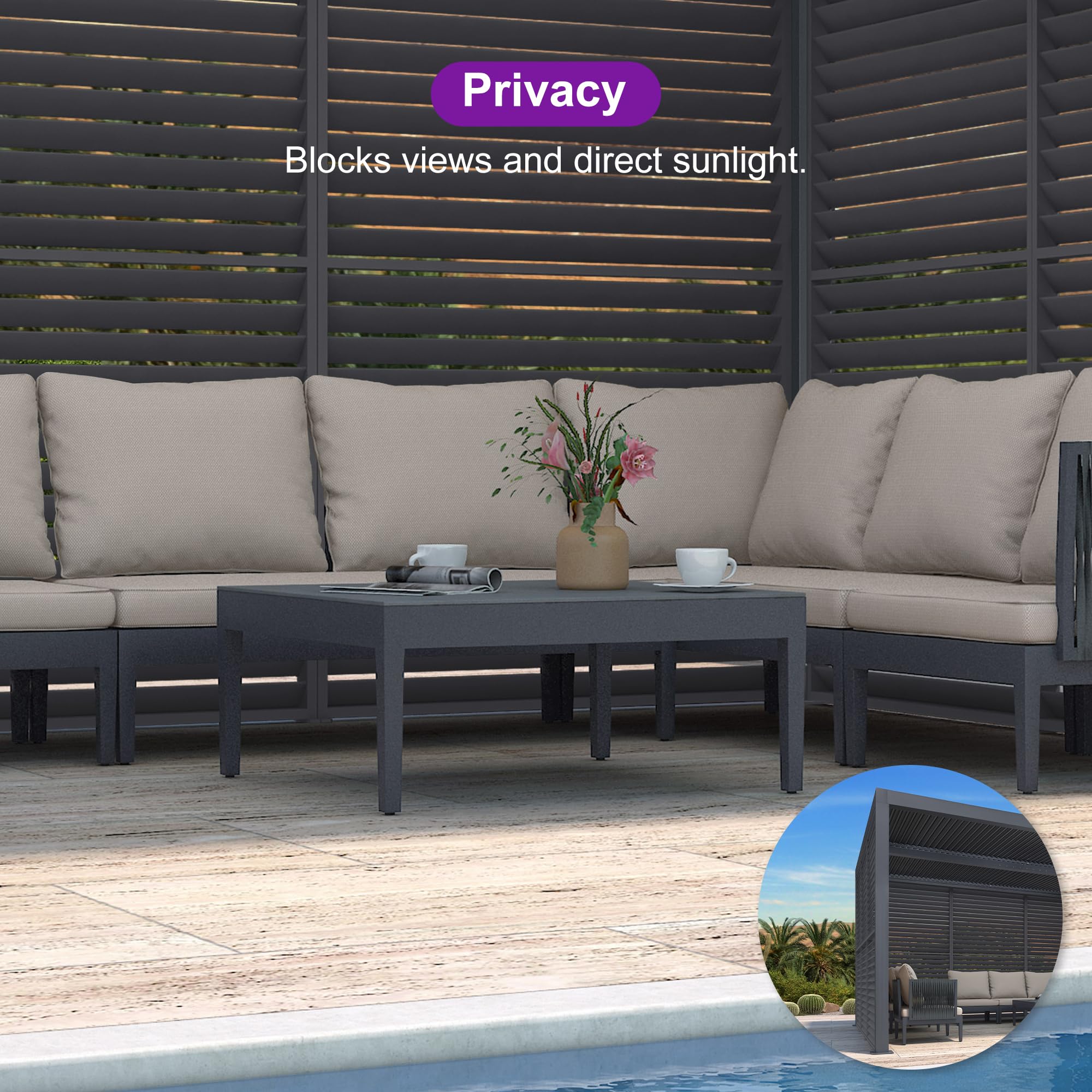 PURPLE LEAF 94AS 10'x12' Small Pergola Compact Aluminum Gazebo with Adjustable Louvered Hardtop for Patio Deck Cover Dark Gray All-Weather Outdoor